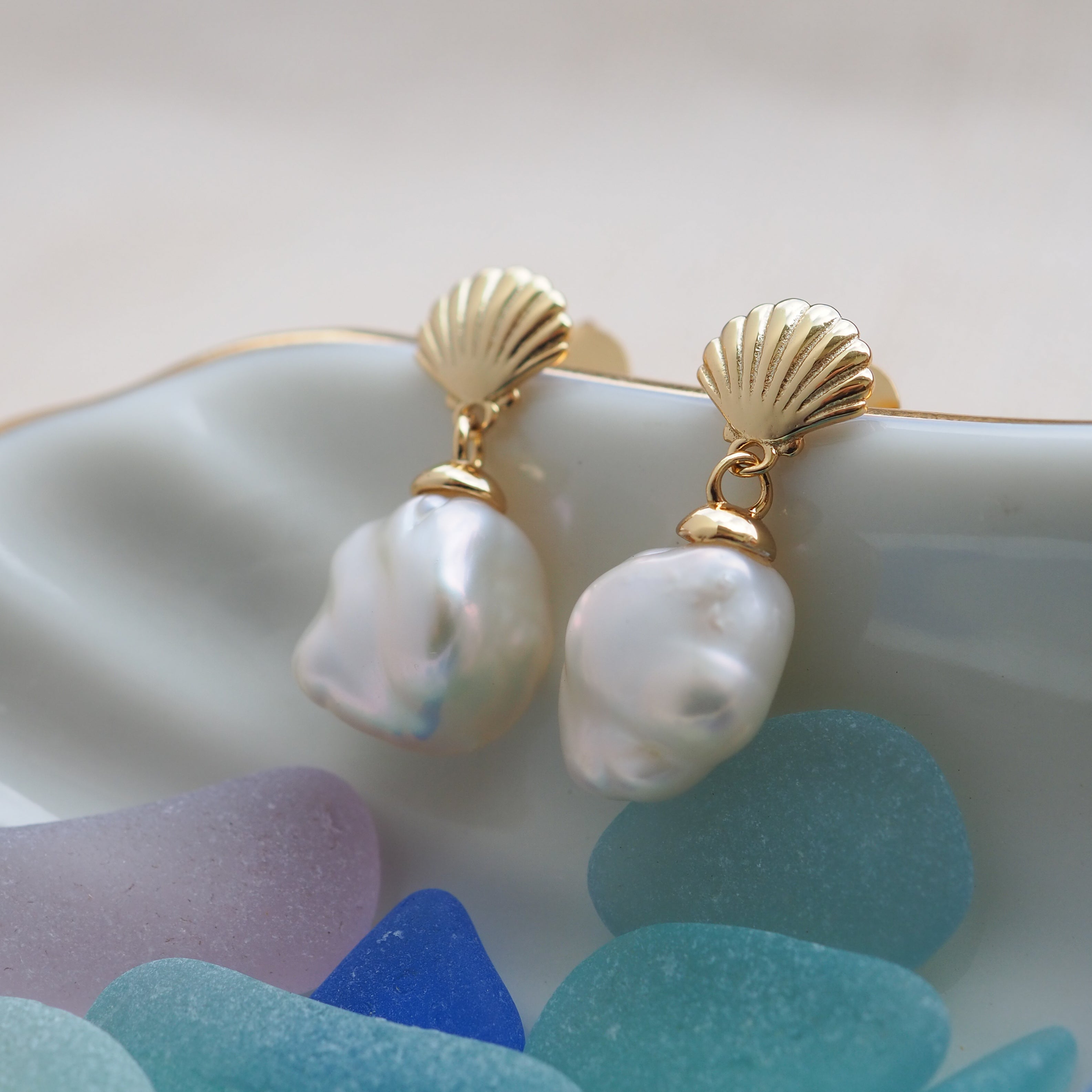 Ready To Post Shell Pearl Stud Earrings