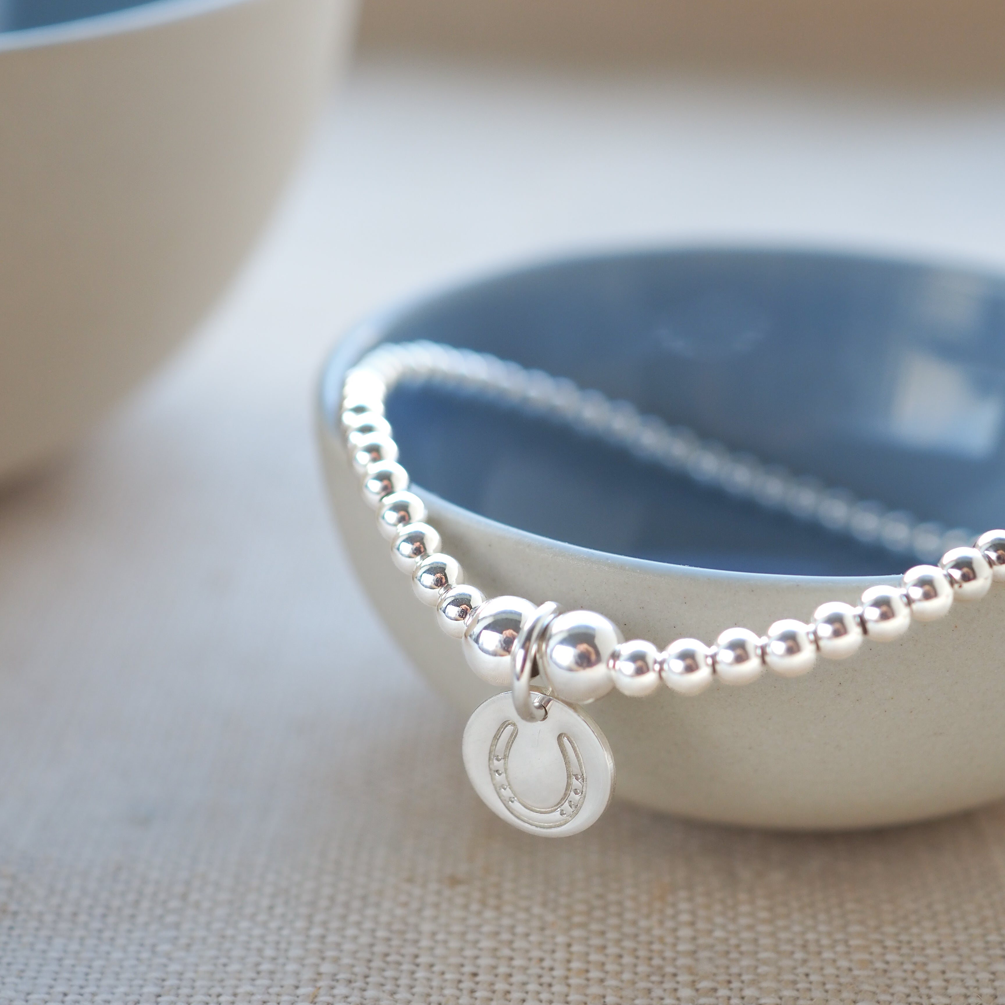 Sterling silver Horseshoe Disc Beaded Bracelet