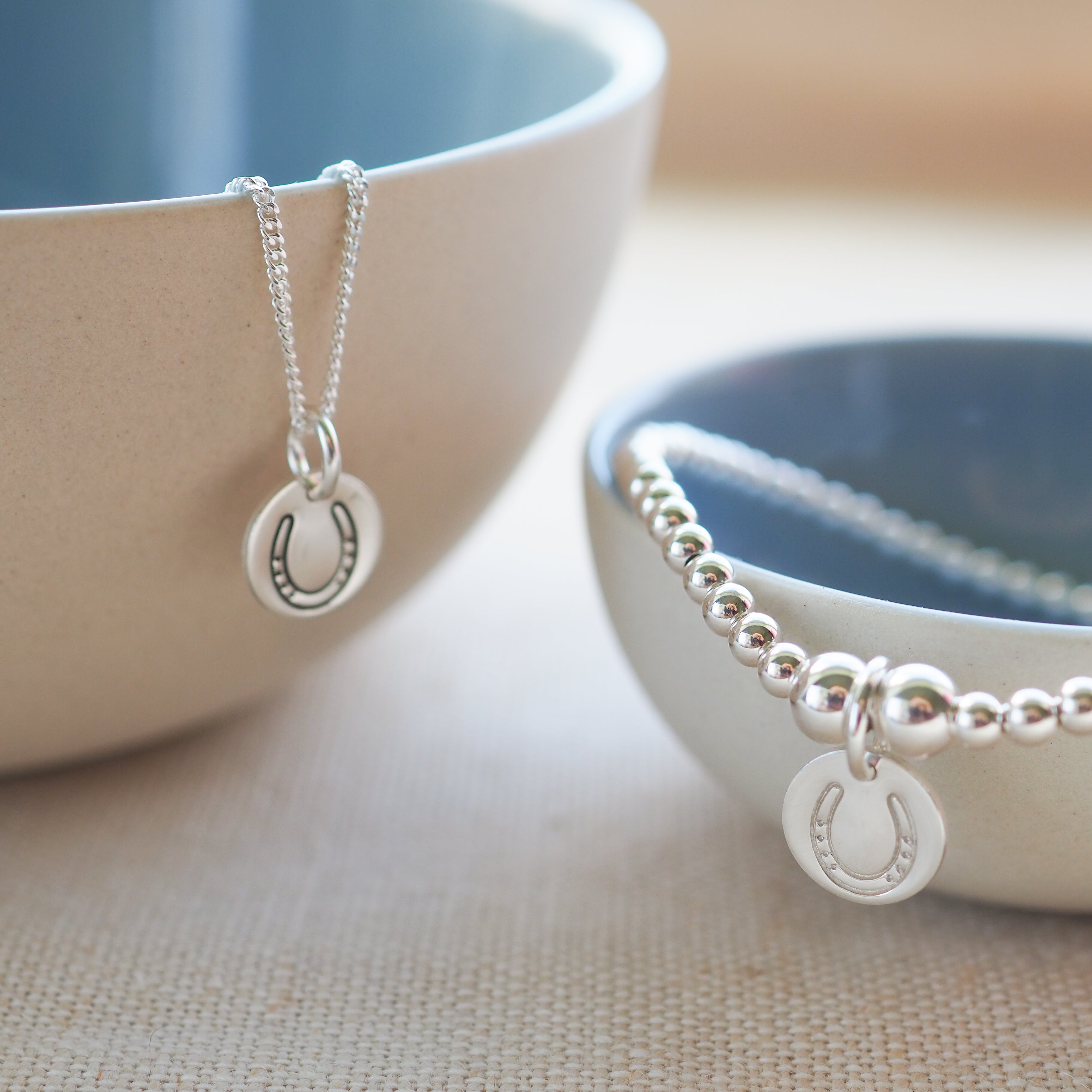 Sterling silver Horseshoe Disc Beaded Bracelet