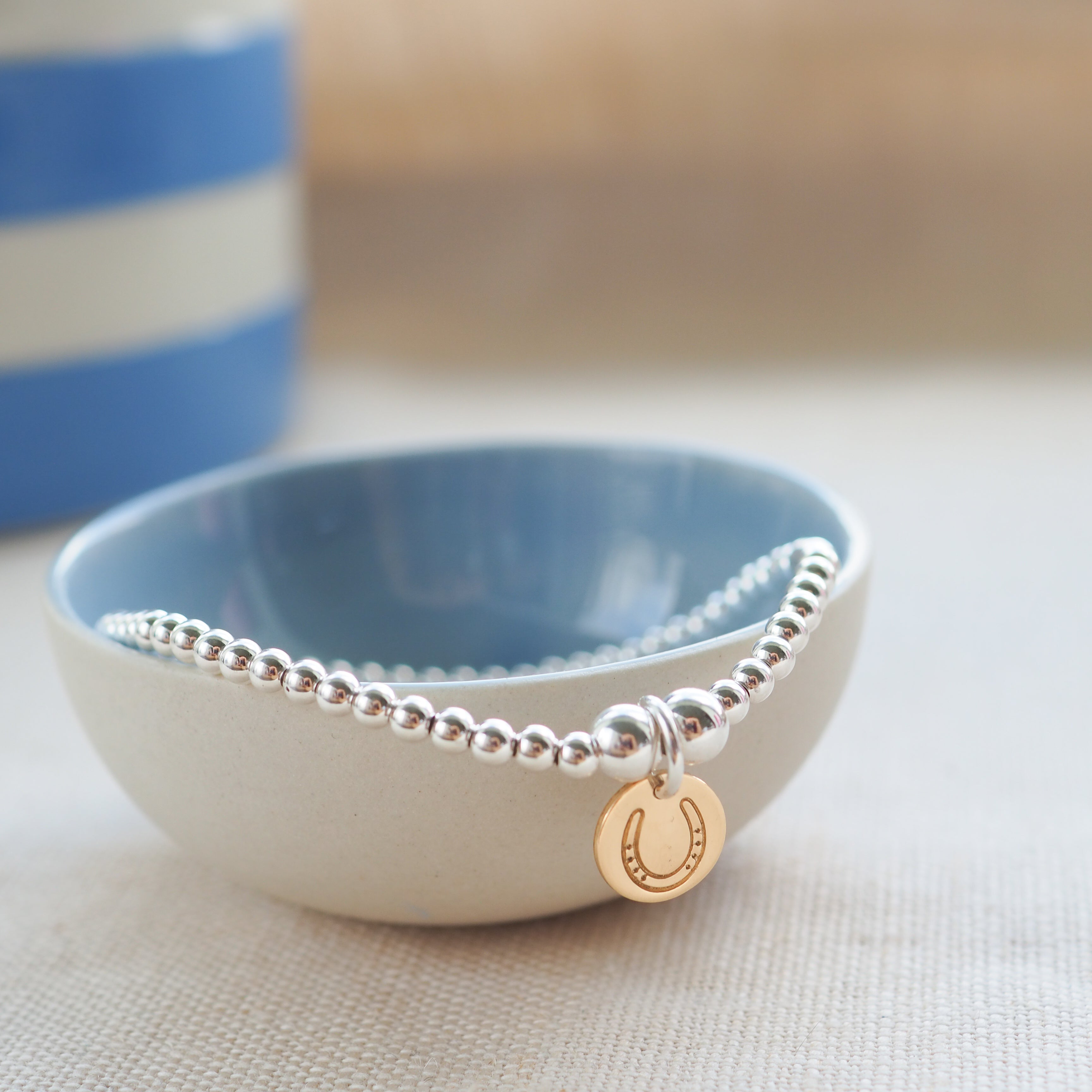 Sterling silver & Gold Horseshoe Disc Beaded Bracelet