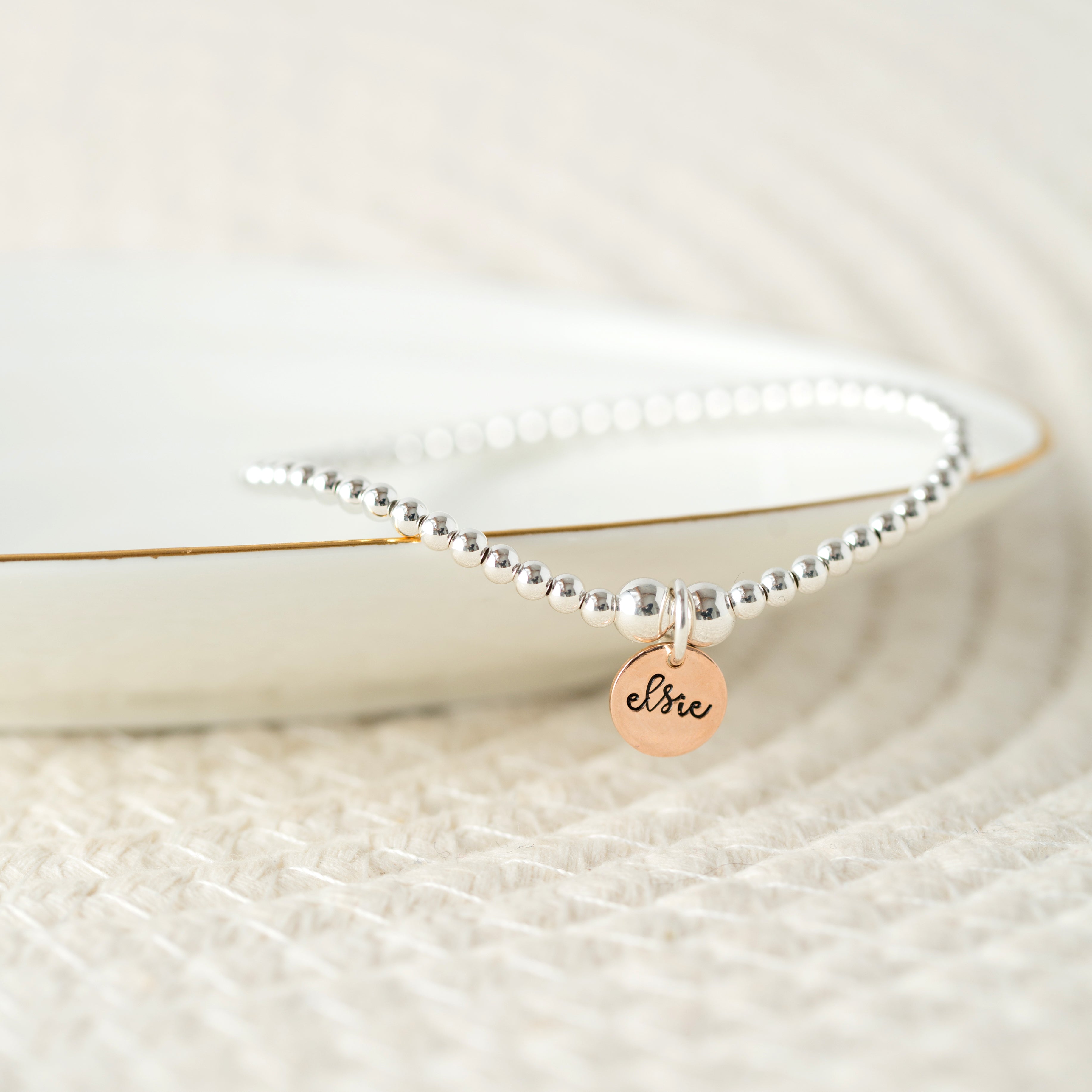 Rose gold mini disc beaded bracelet