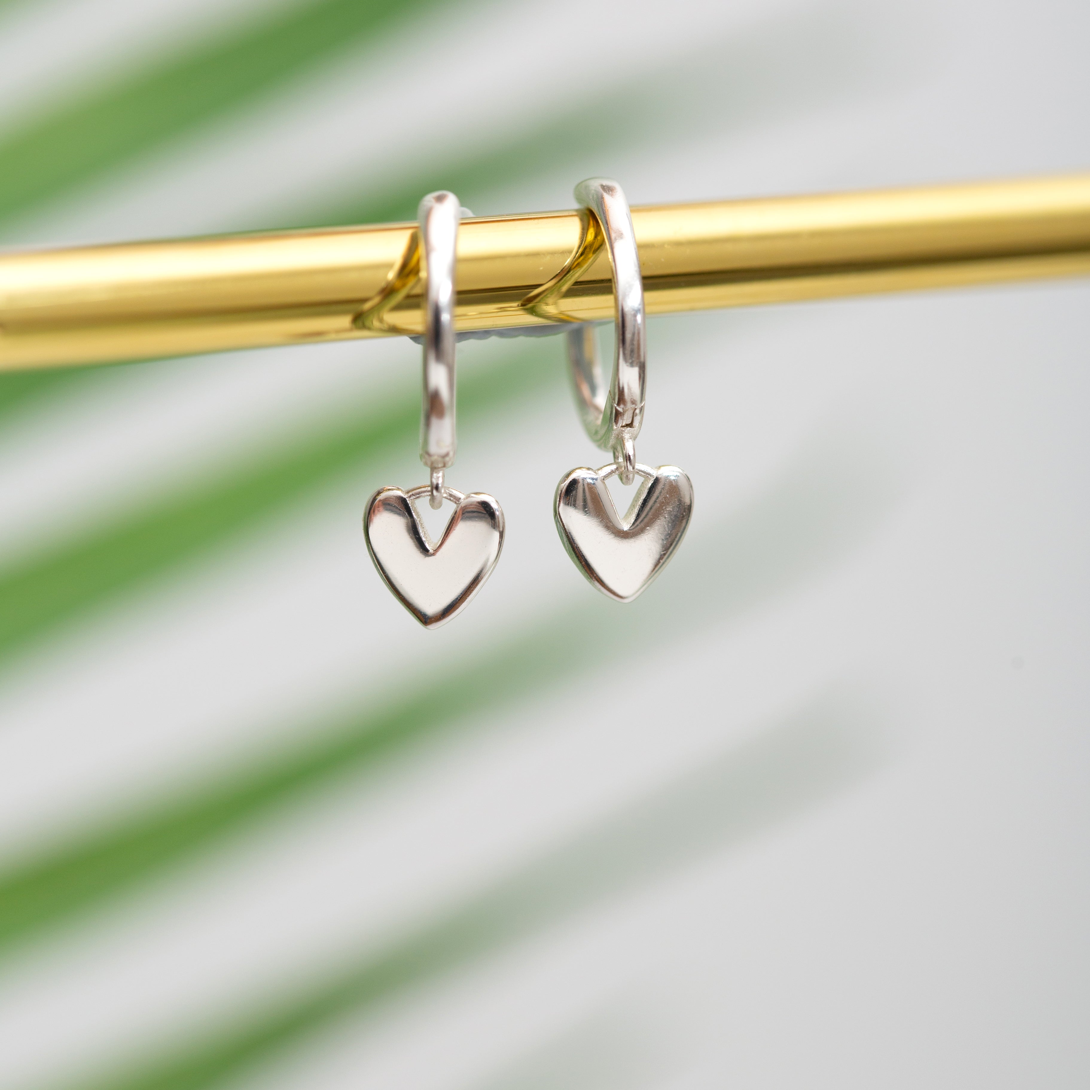 Silver heart huggies