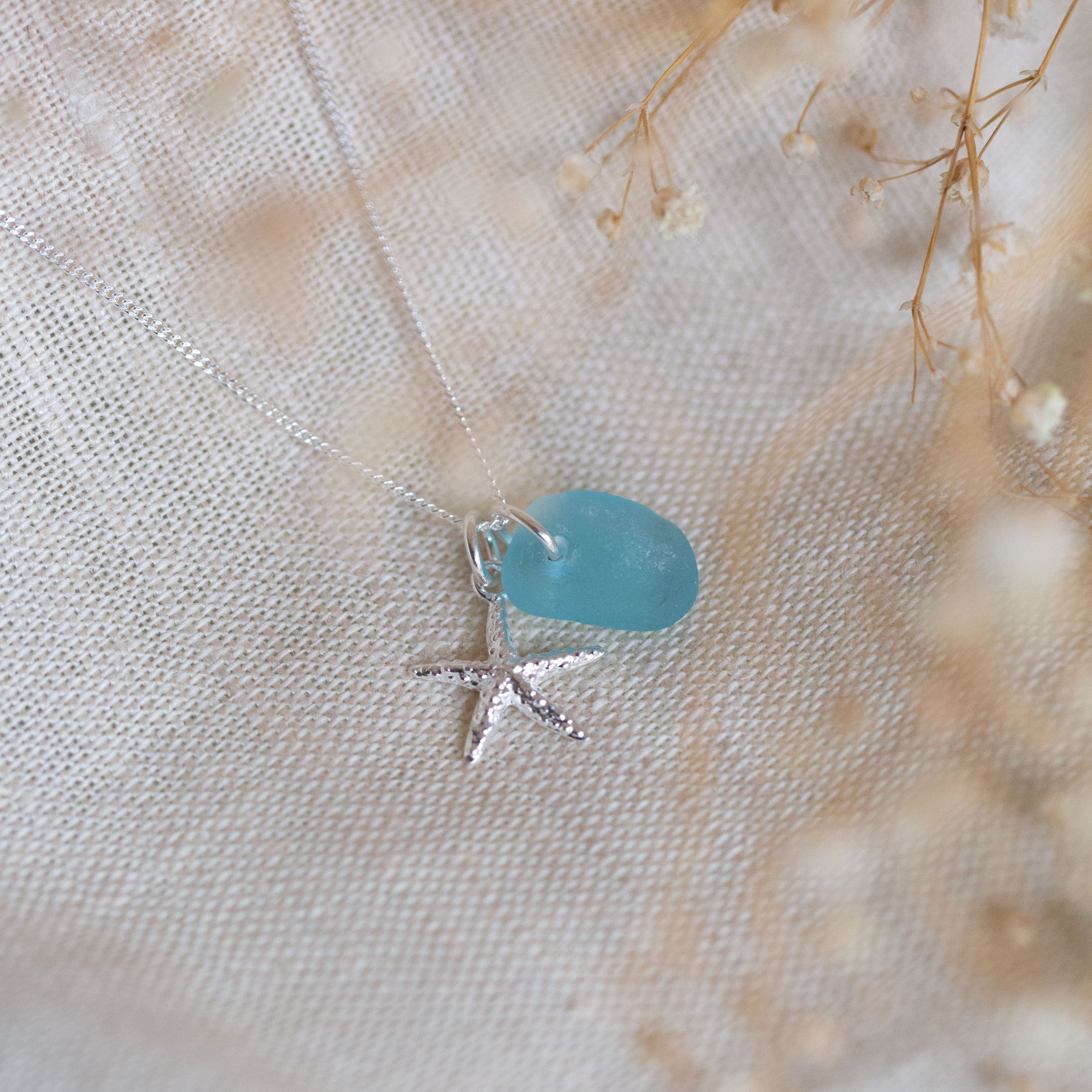 Cornish sea glass & charm necklace