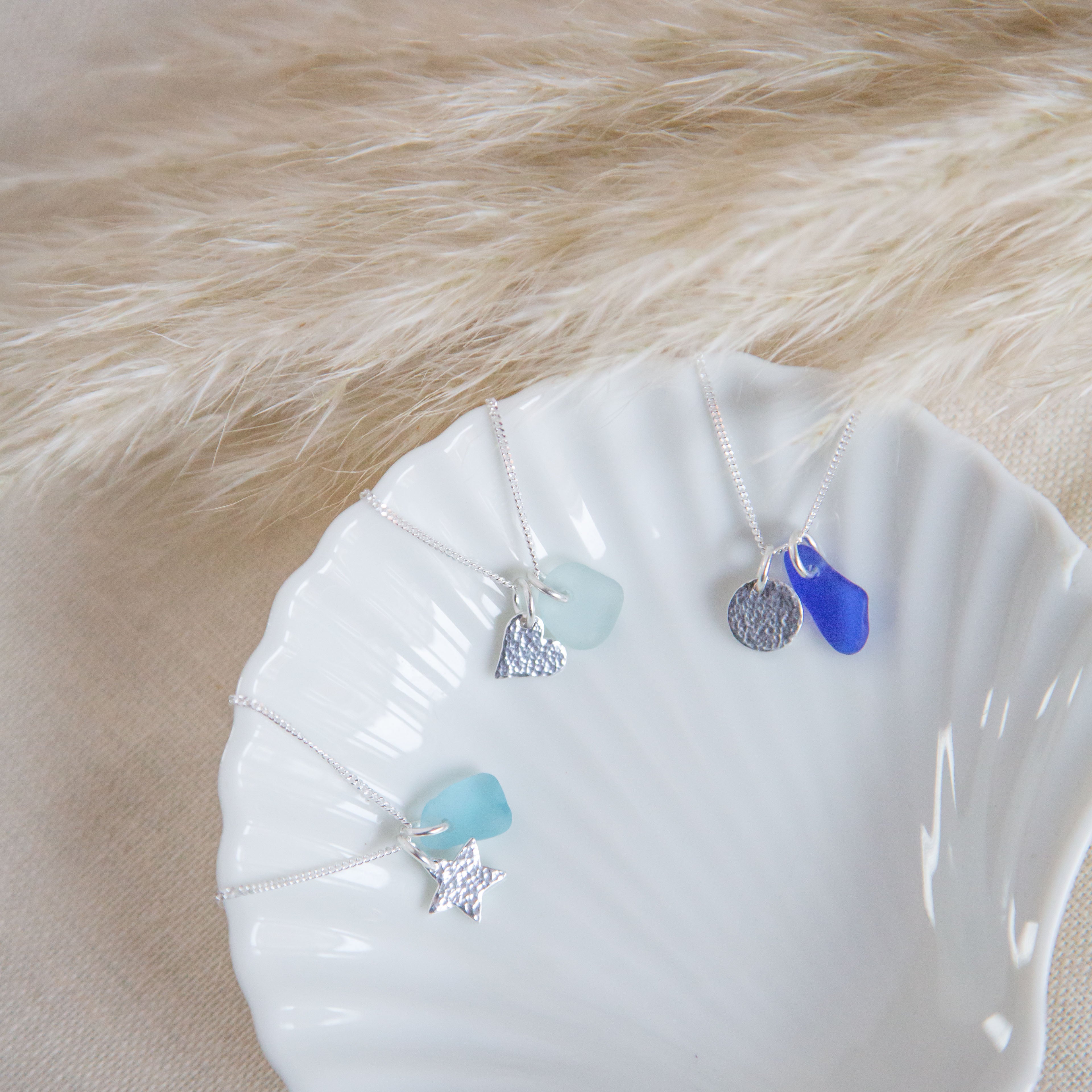 Sea glass & hammered charm