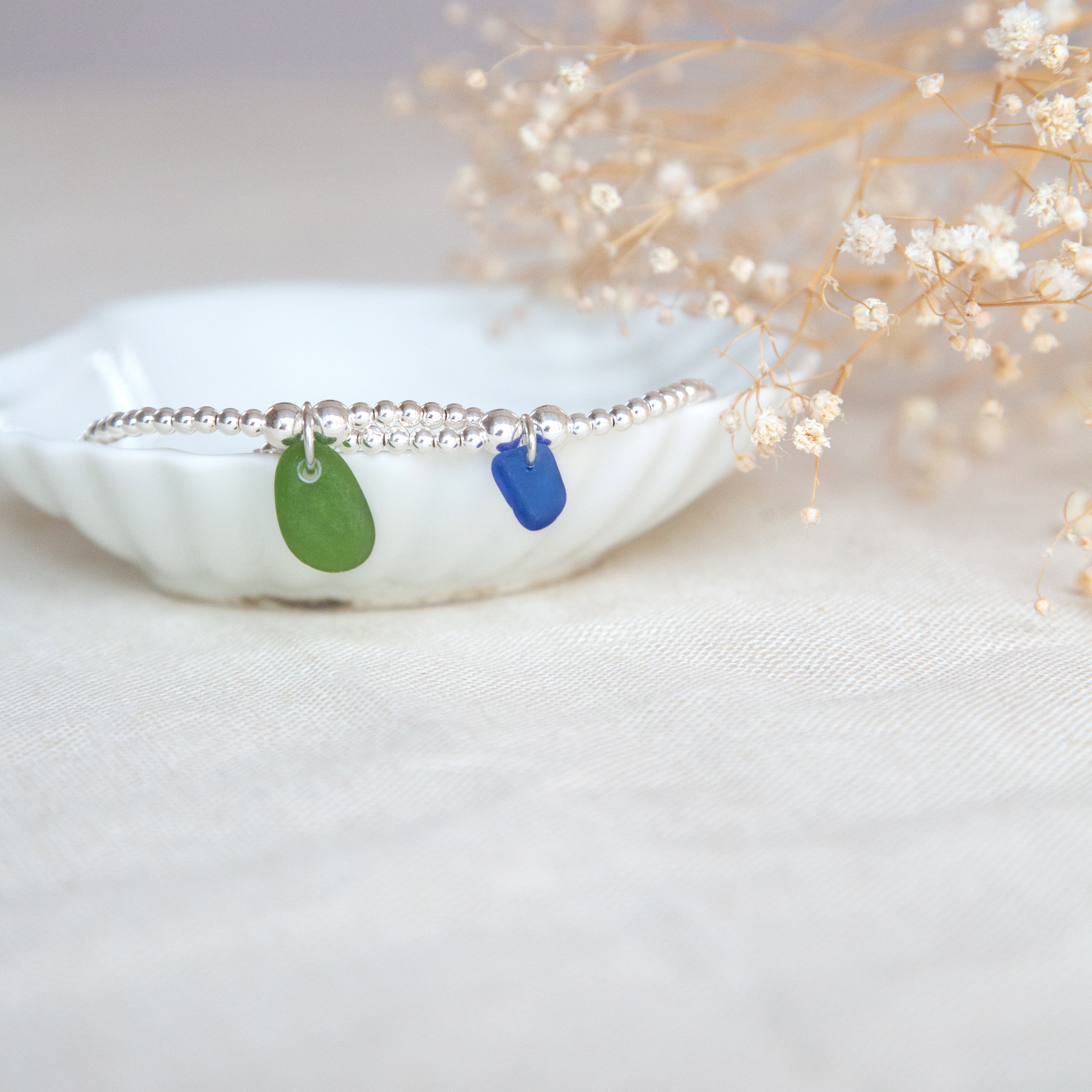 Sea glass beaded bracelet