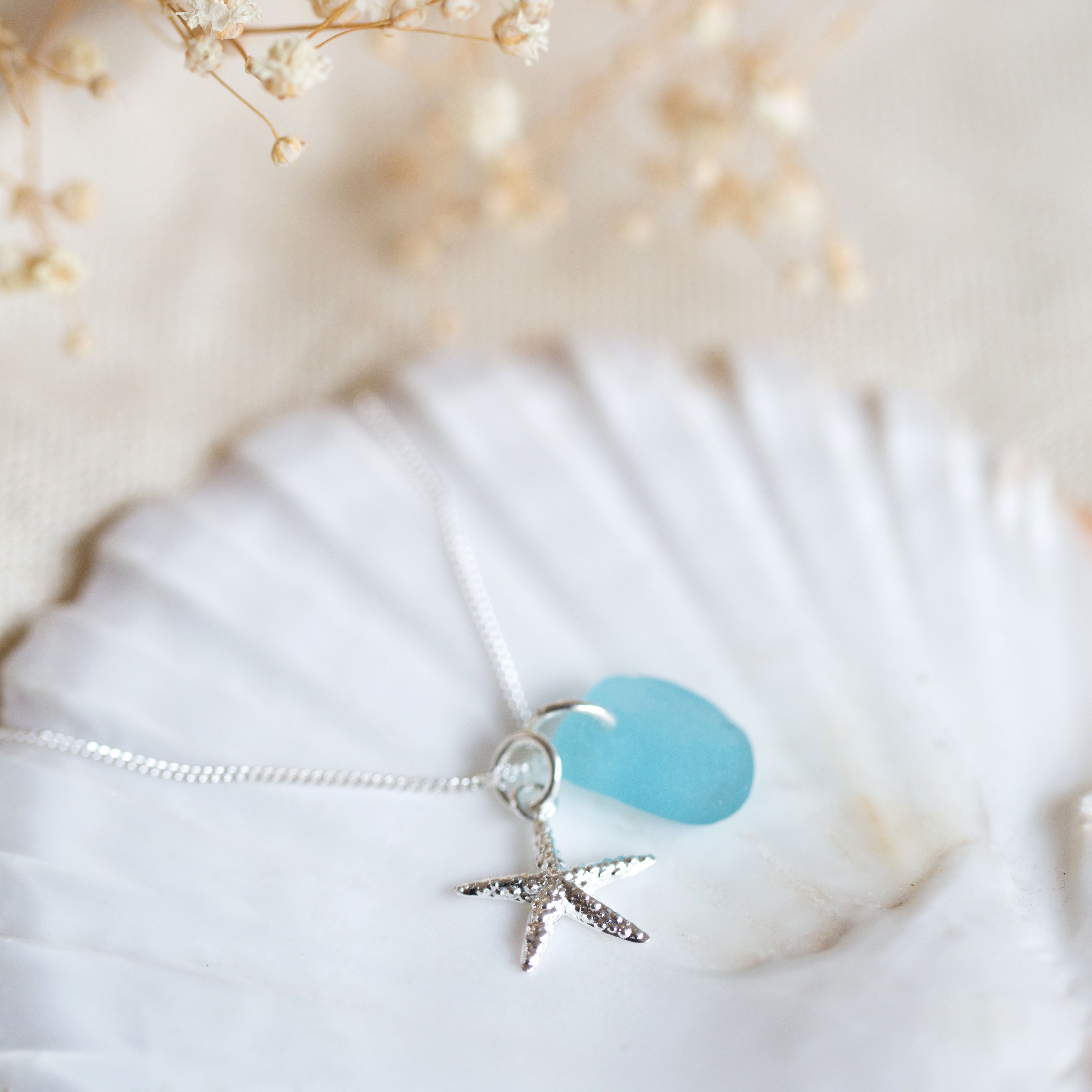 Cornish sea glass & charm necklace
