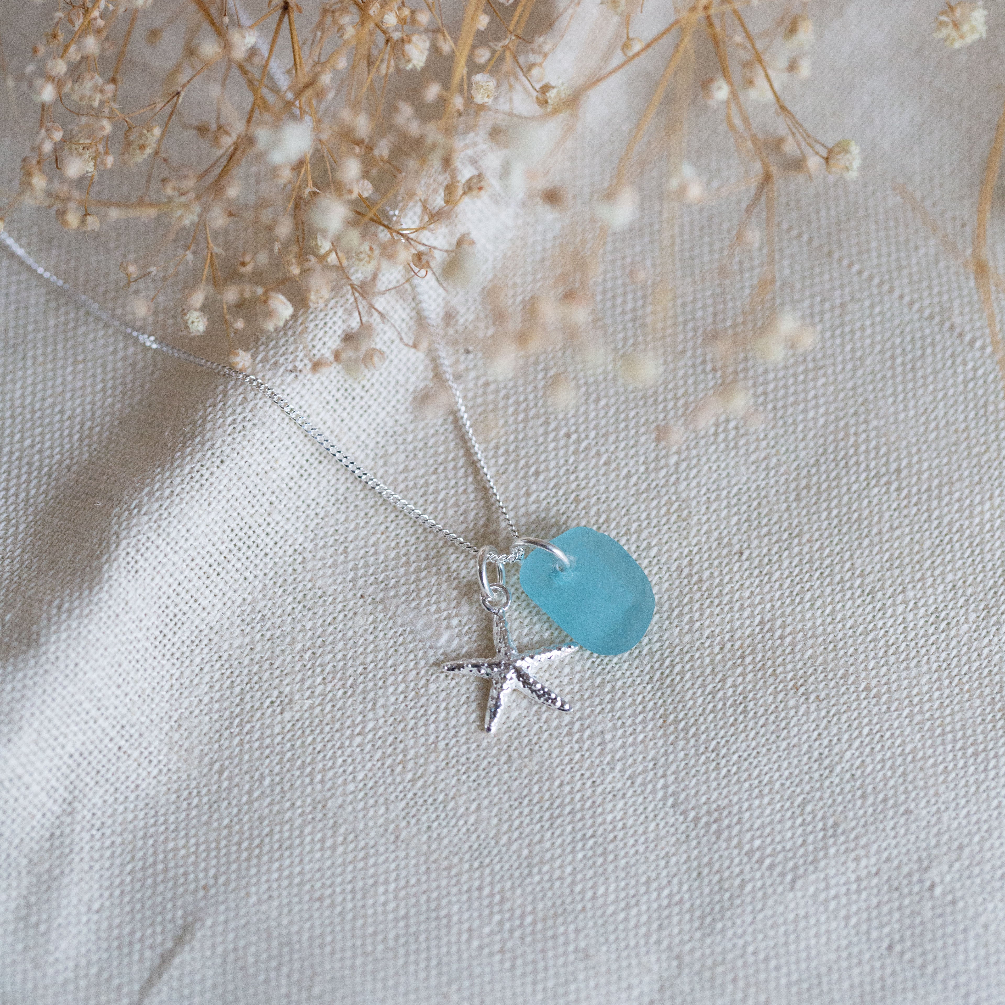 Cornish sea glass & charm necklace