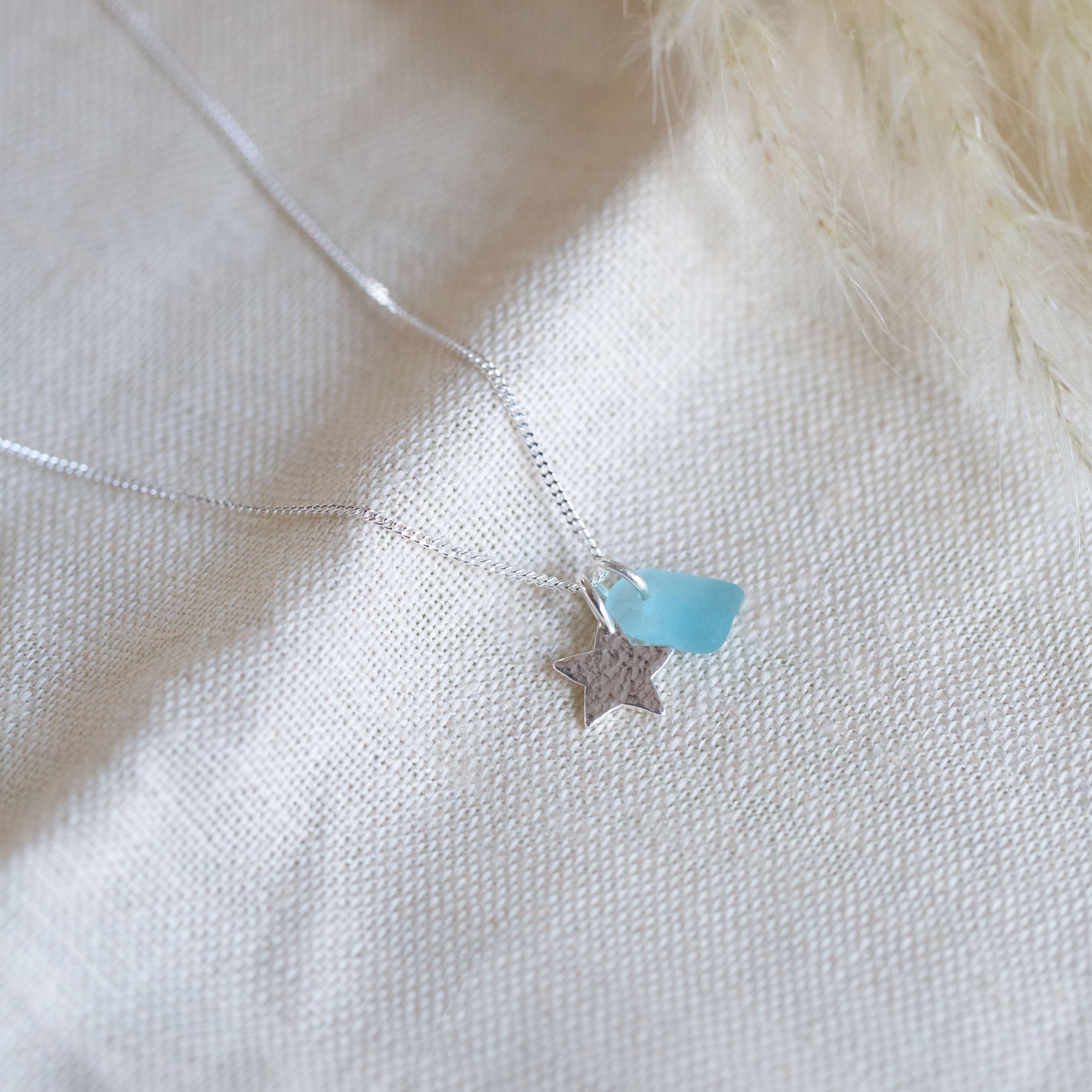 Sea glass & hammered charm