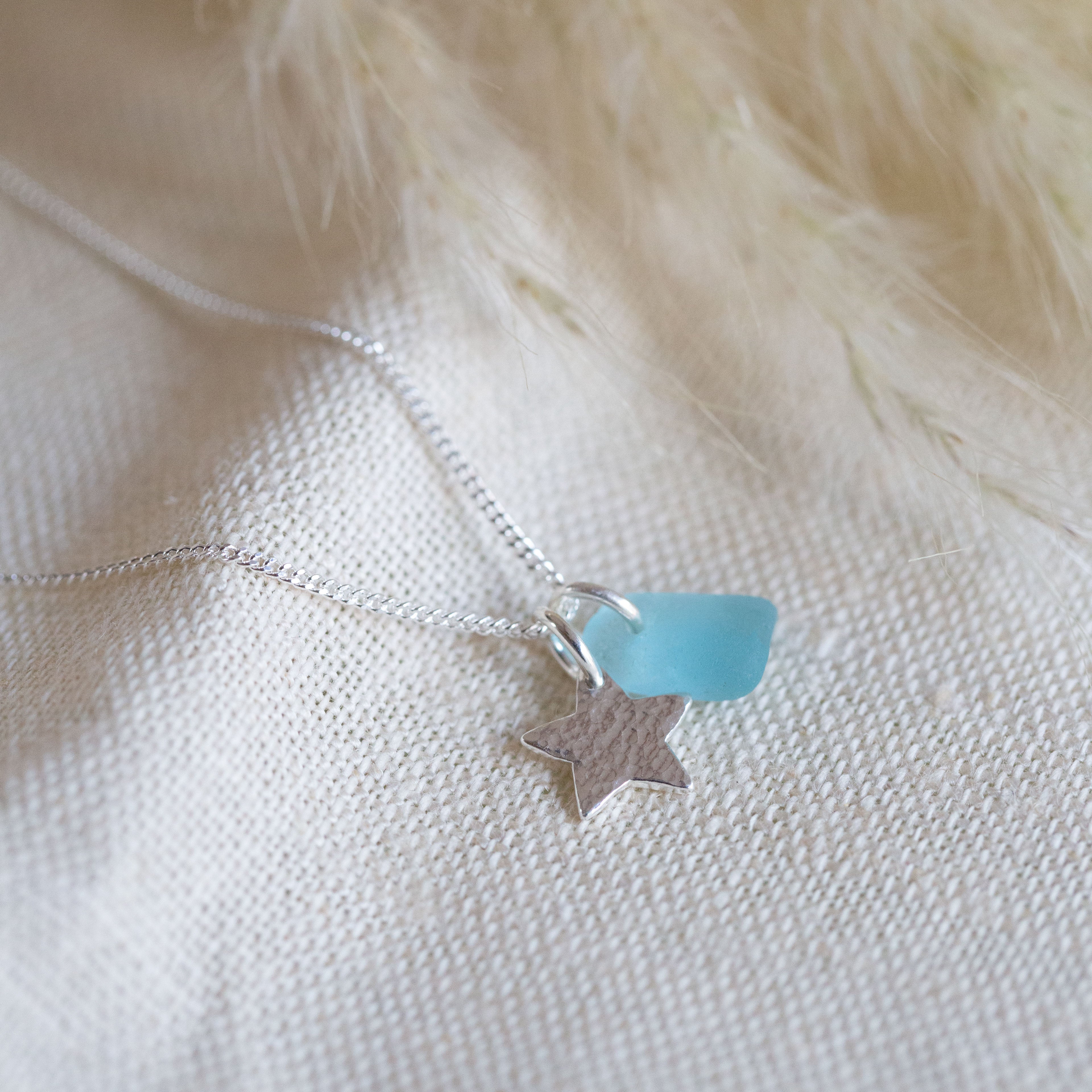 Sea glass & hammered charm