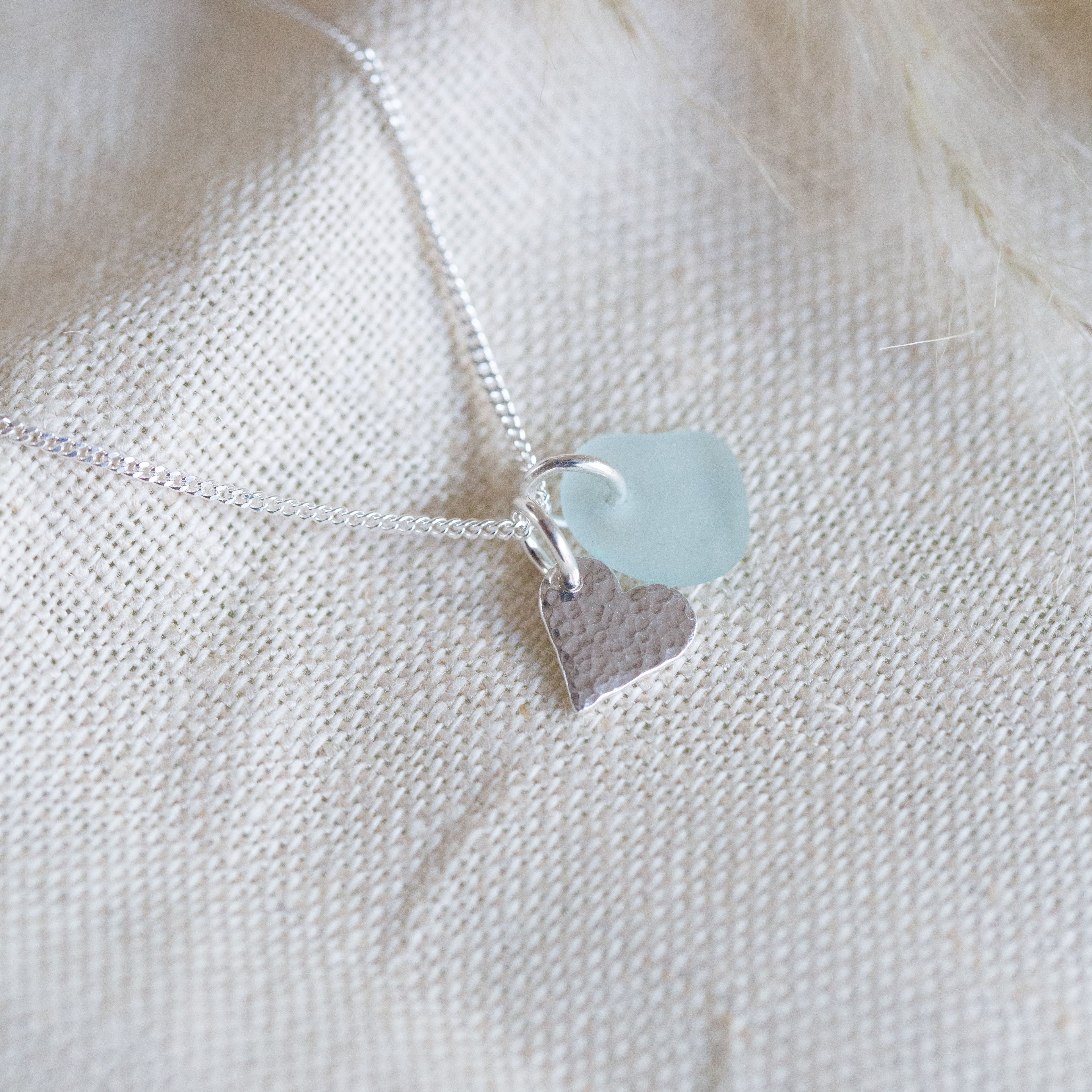 Sea glass & hammered charm