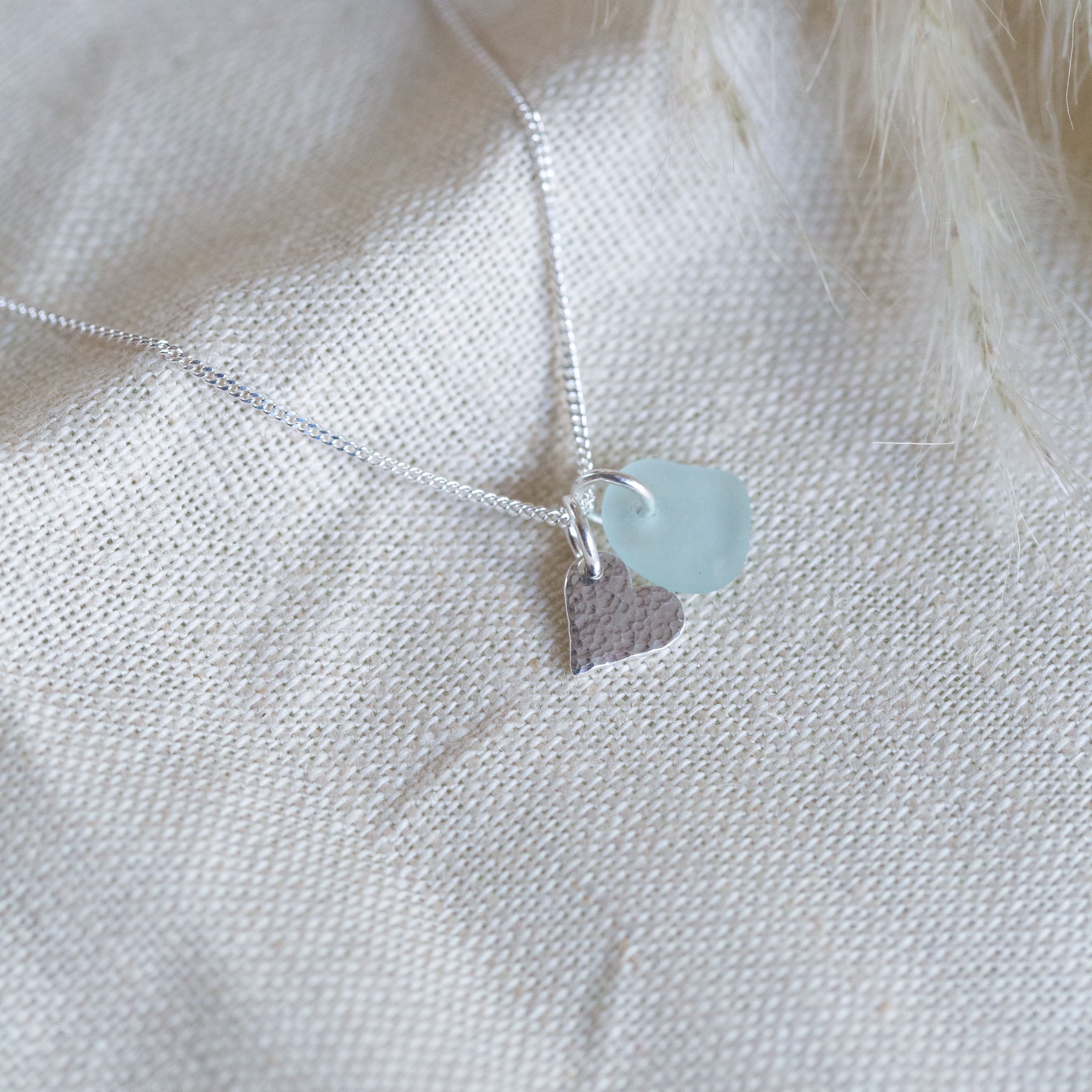 Sea glass & hammered charm