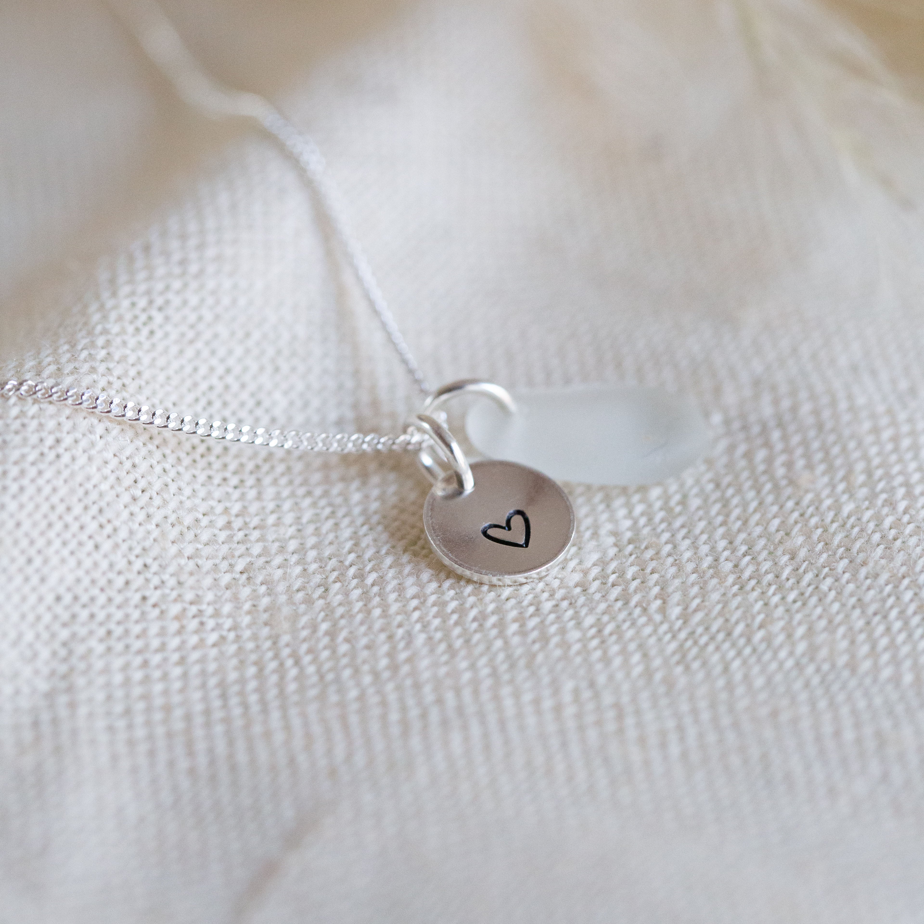 Sea glass & mini disc necklace