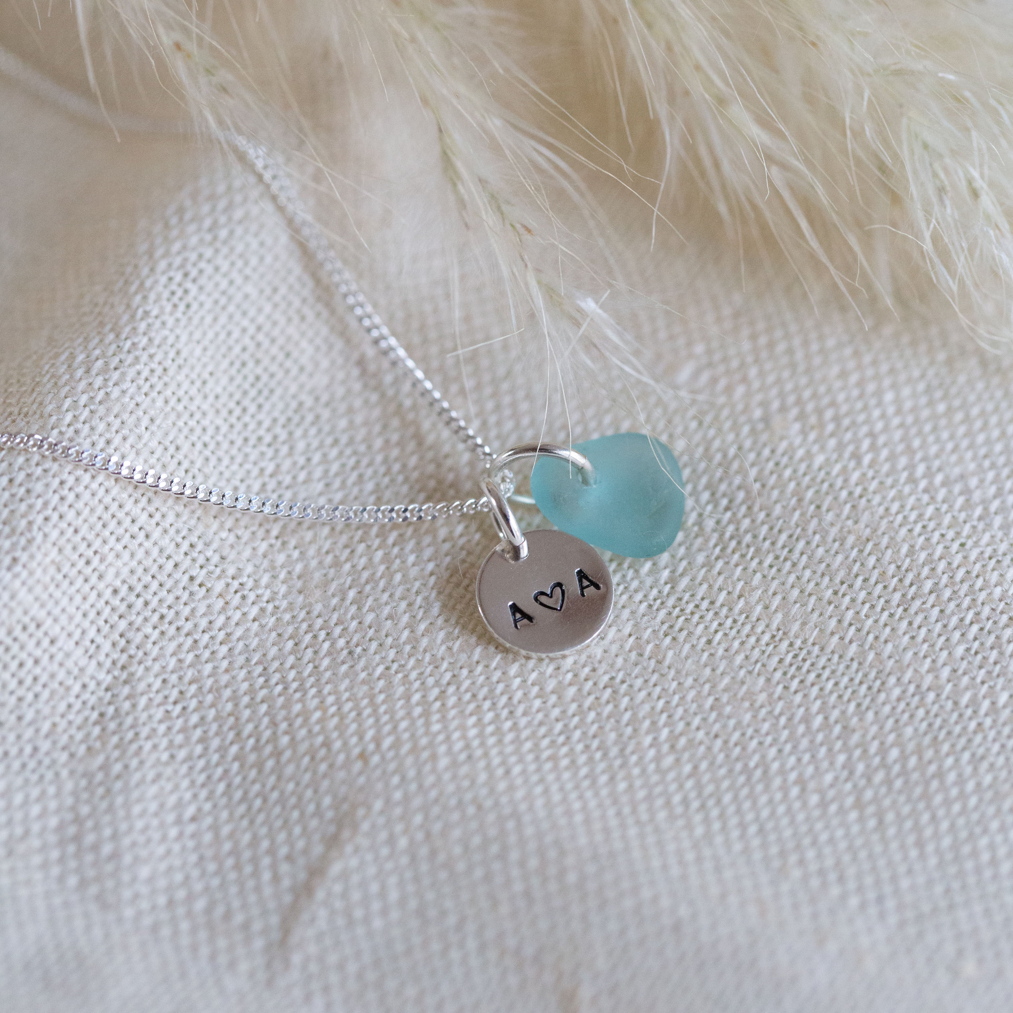Sea glass & mini disc necklace