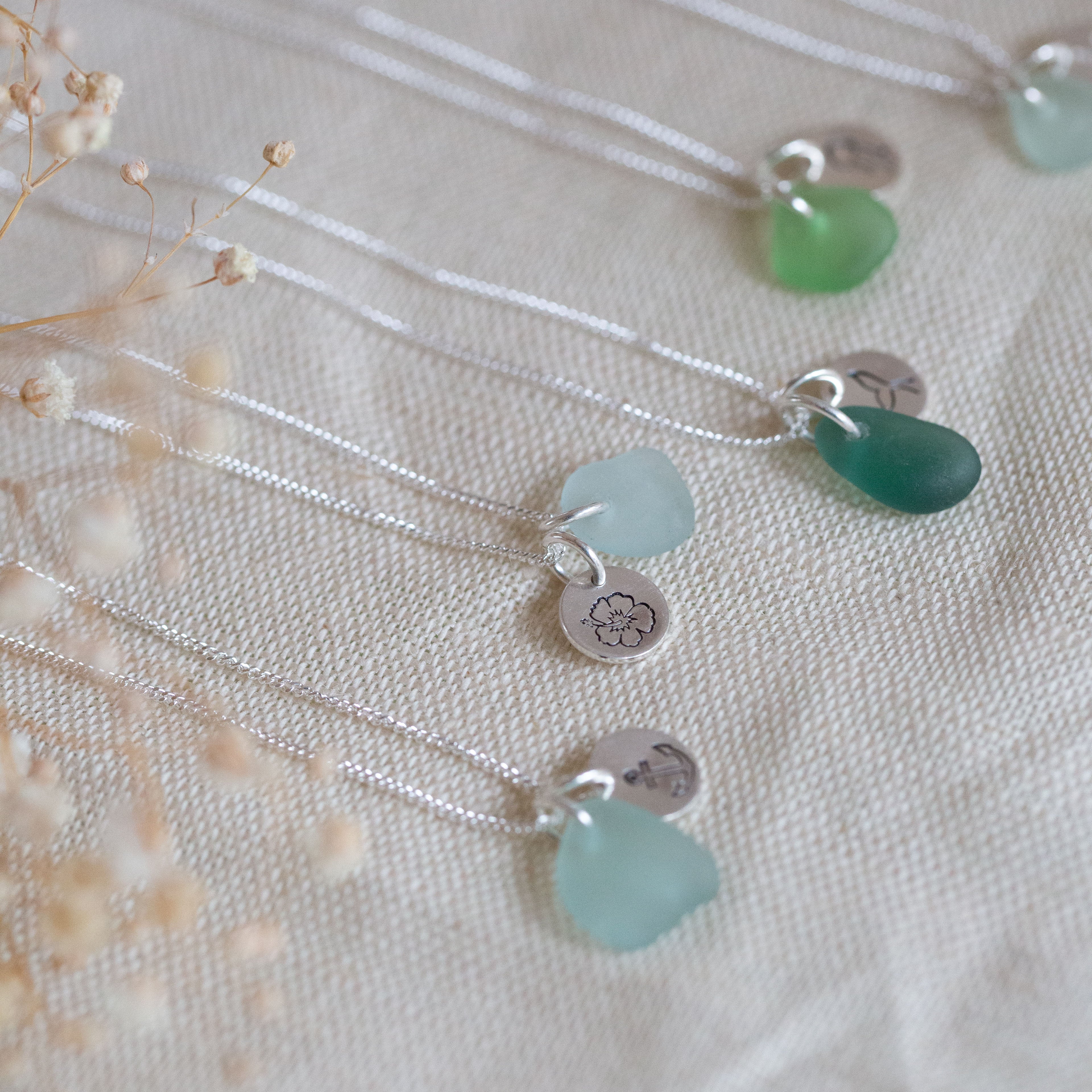 Sea glass & mini disc necklace