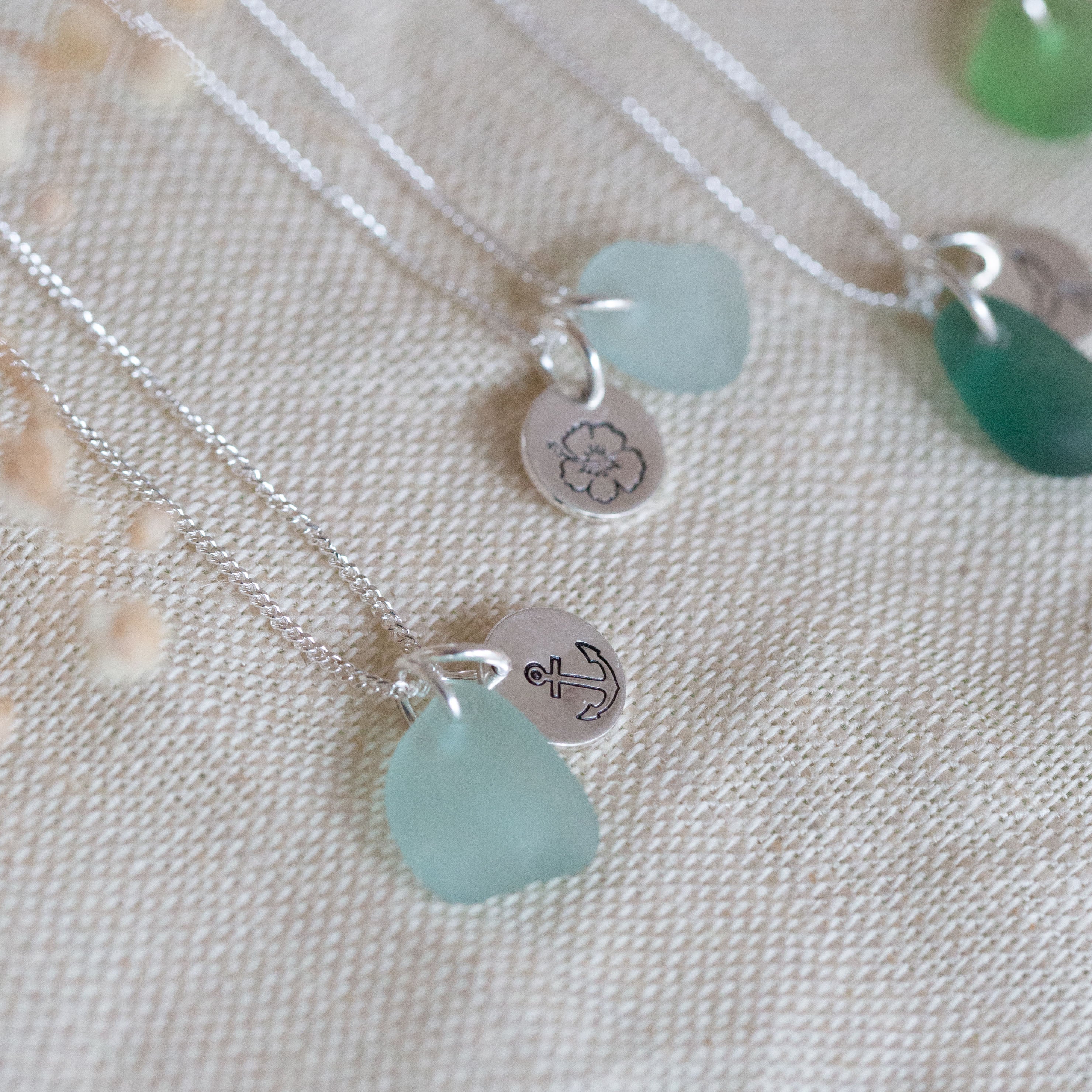 Sea glass & mini disc necklace
