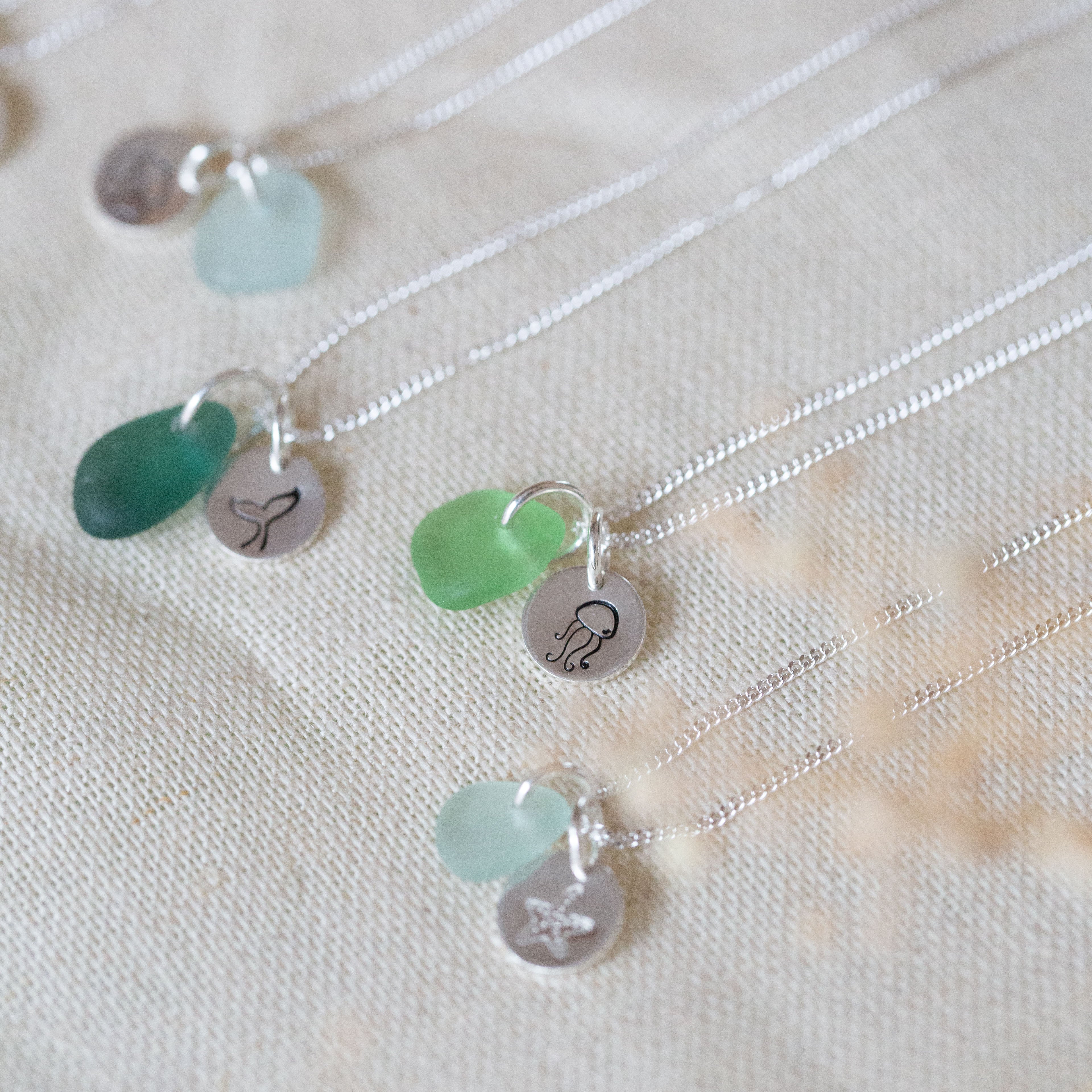 Sea glass & mini disc necklace