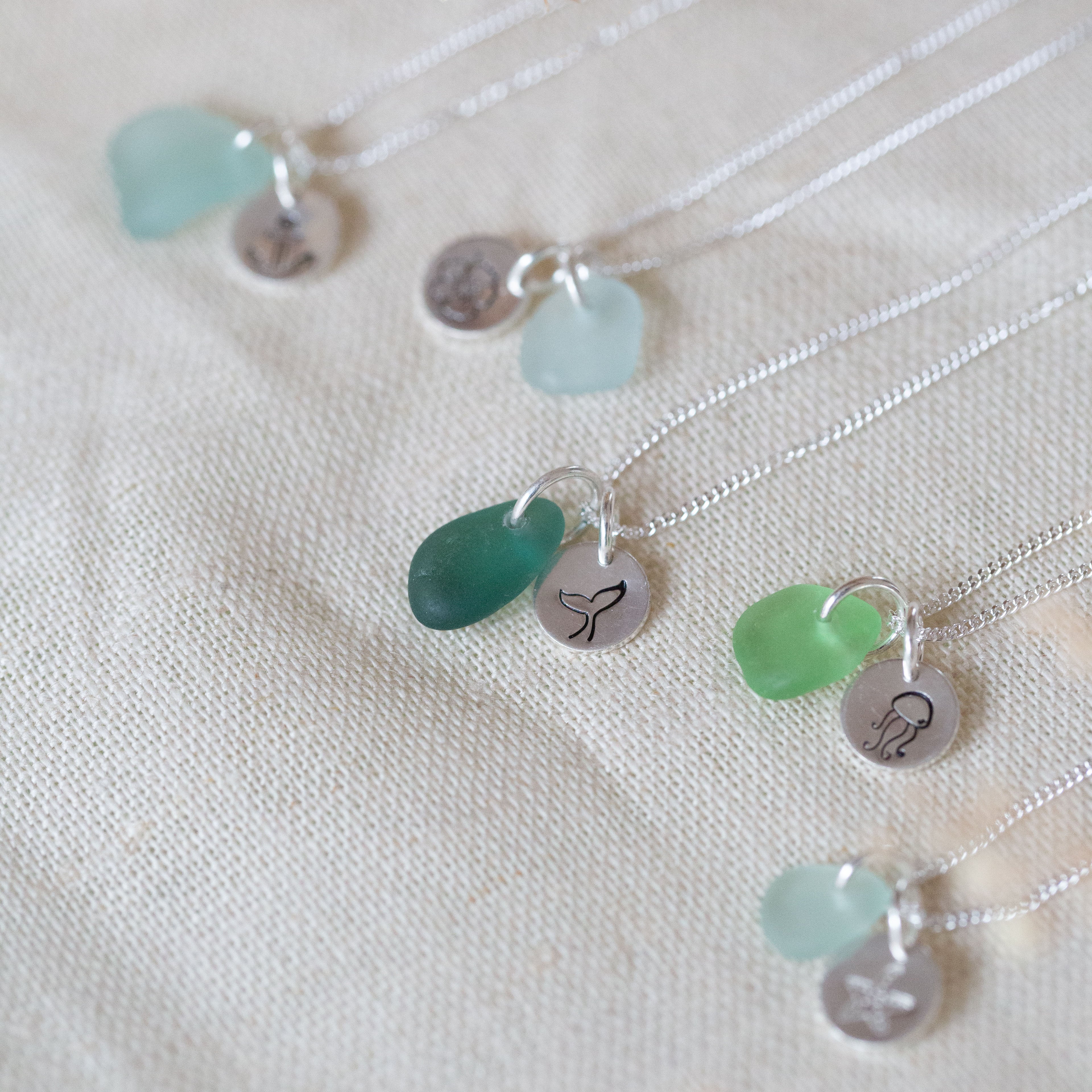 Sea glass & mini disc necklace