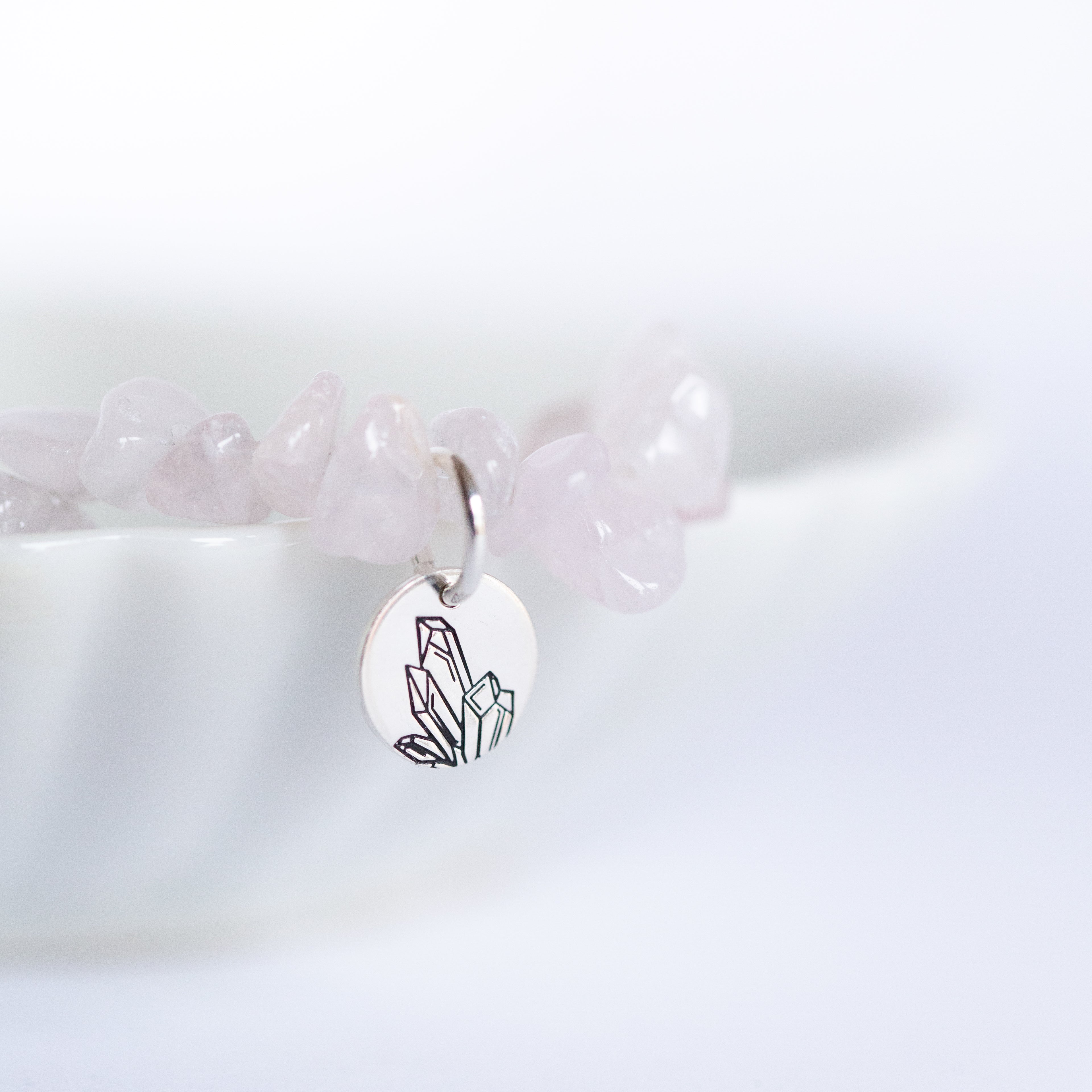 Sterling silver & rose quartz crystal chip bracelet