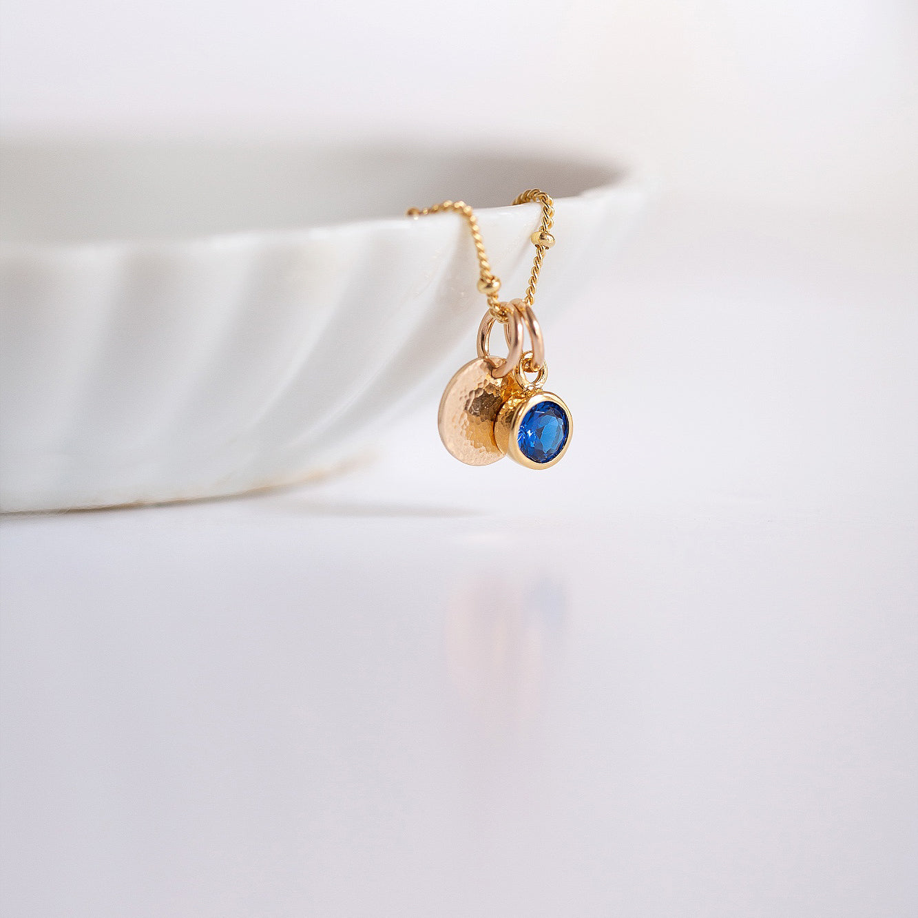 Gold hammered disc and birthstone necklace