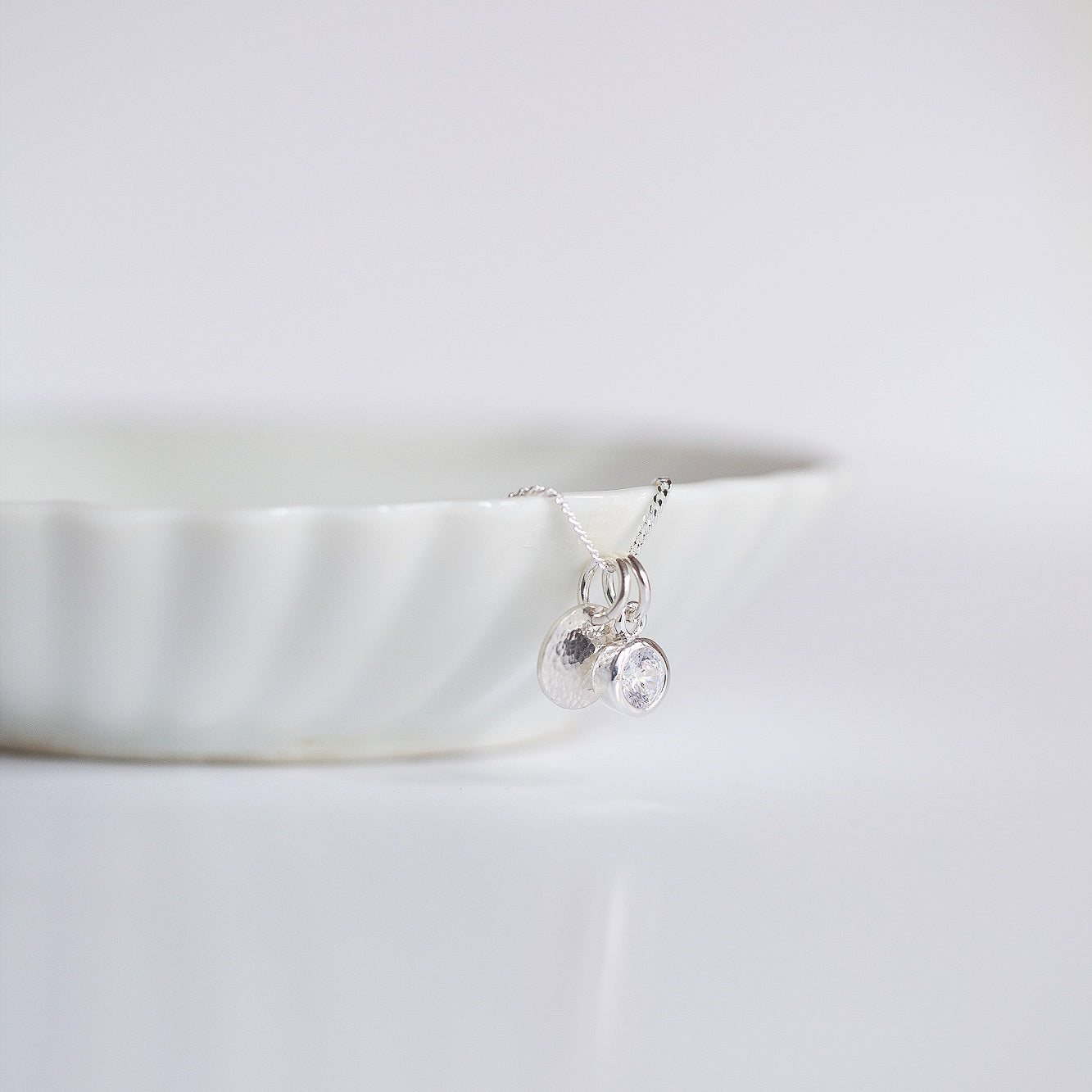 Silver hammered disc and birthstone necklace