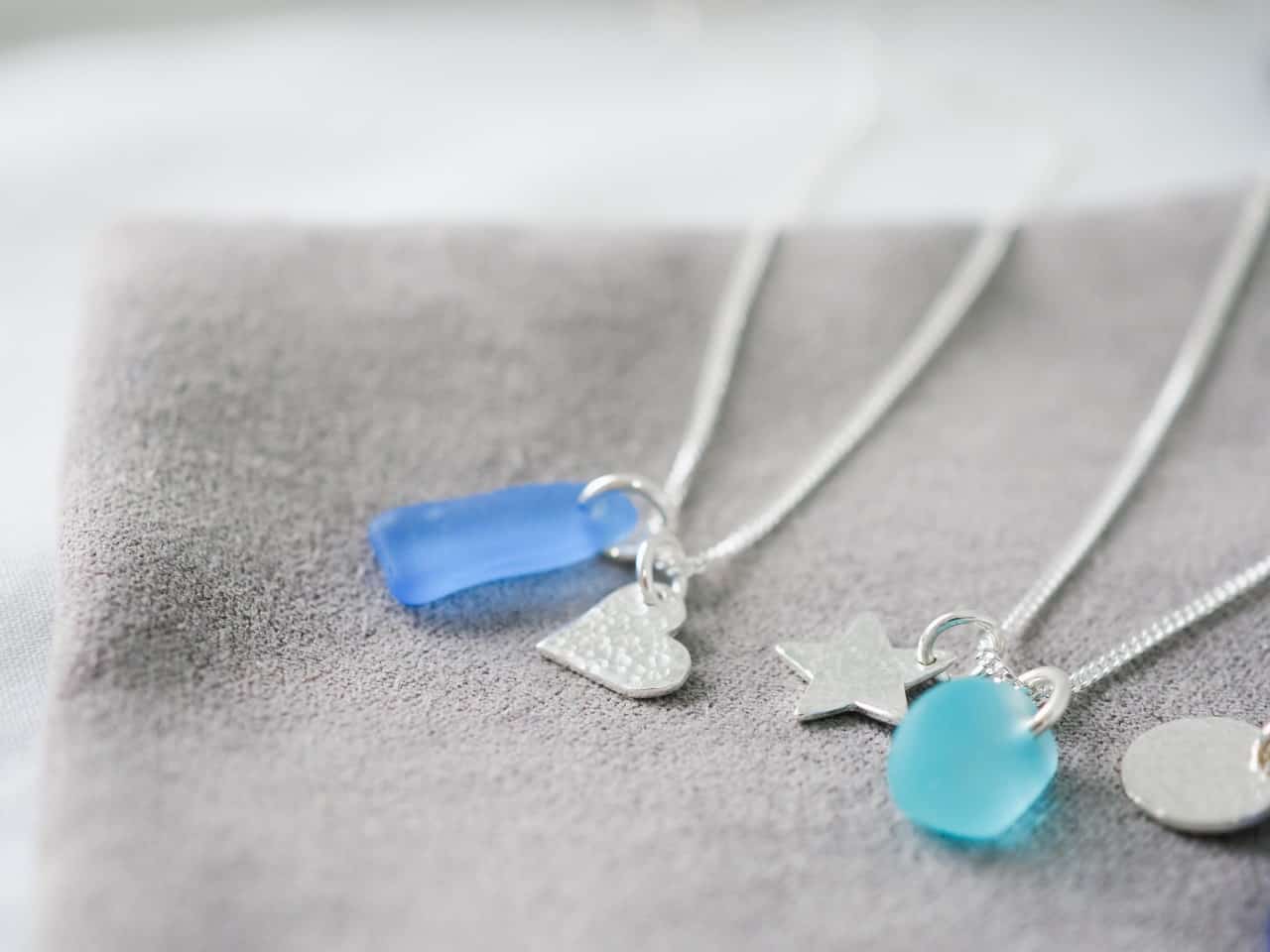 Sea glass & hammered charm