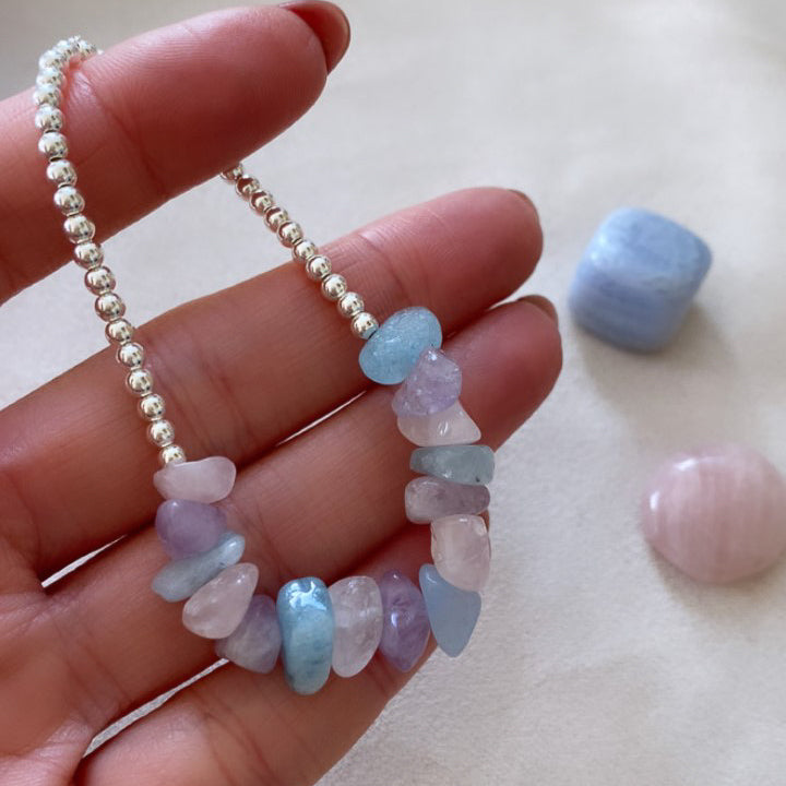 Sterling silver & pastel crystal chip bracelet