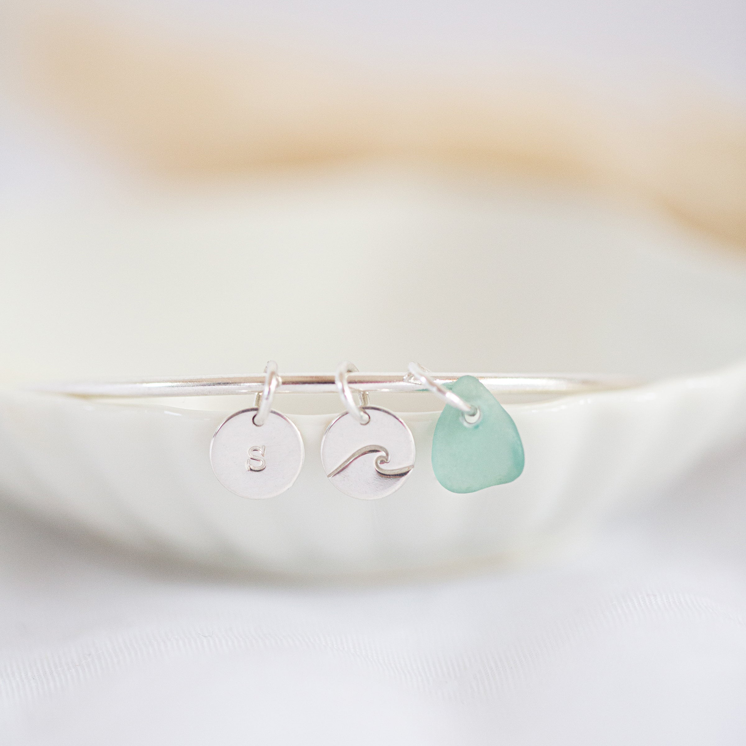 Sea glass & mini disc bangle