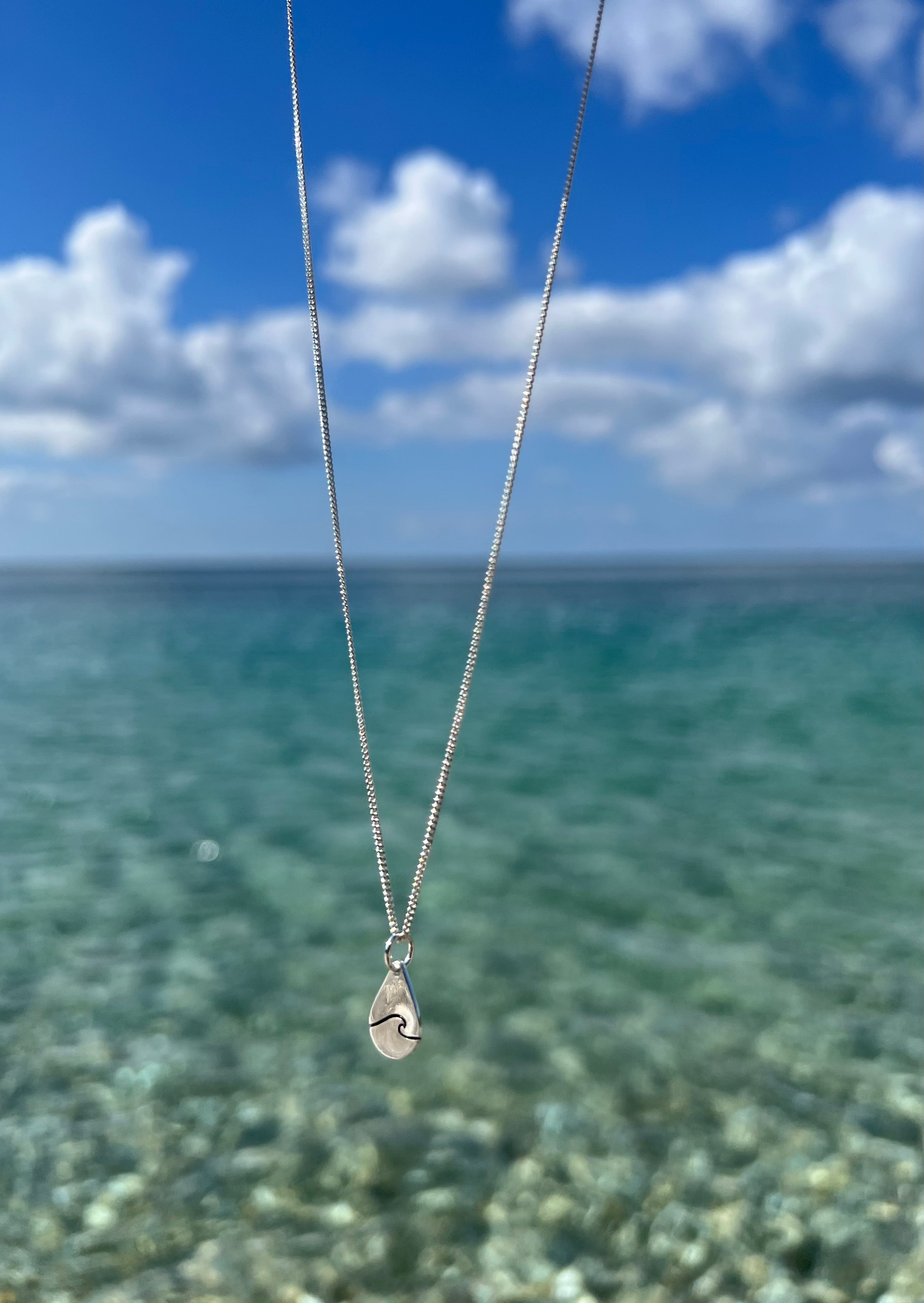 Sterling Silver Drop Of The Ocean Wave Necklace