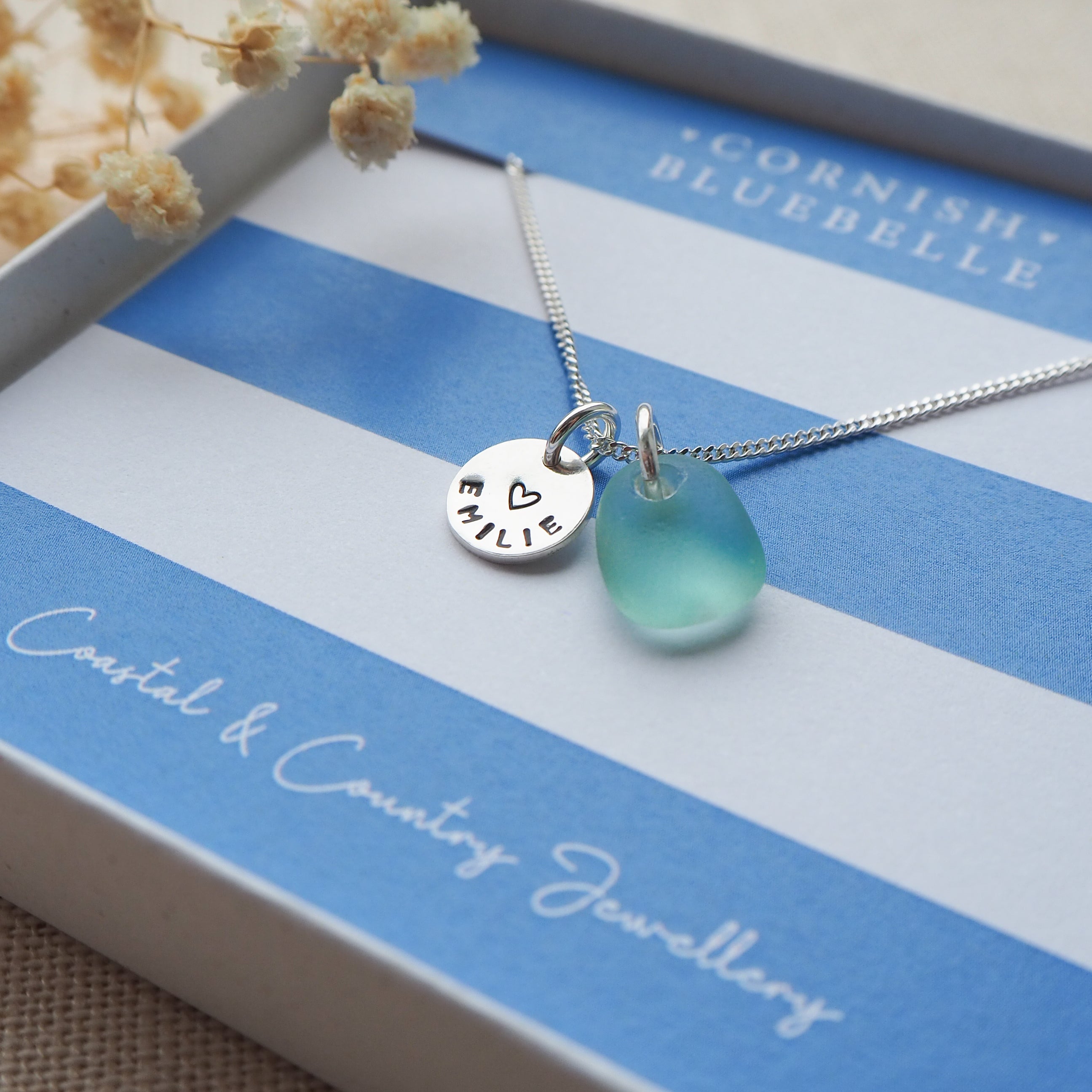 Sea glass & mini disc necklace