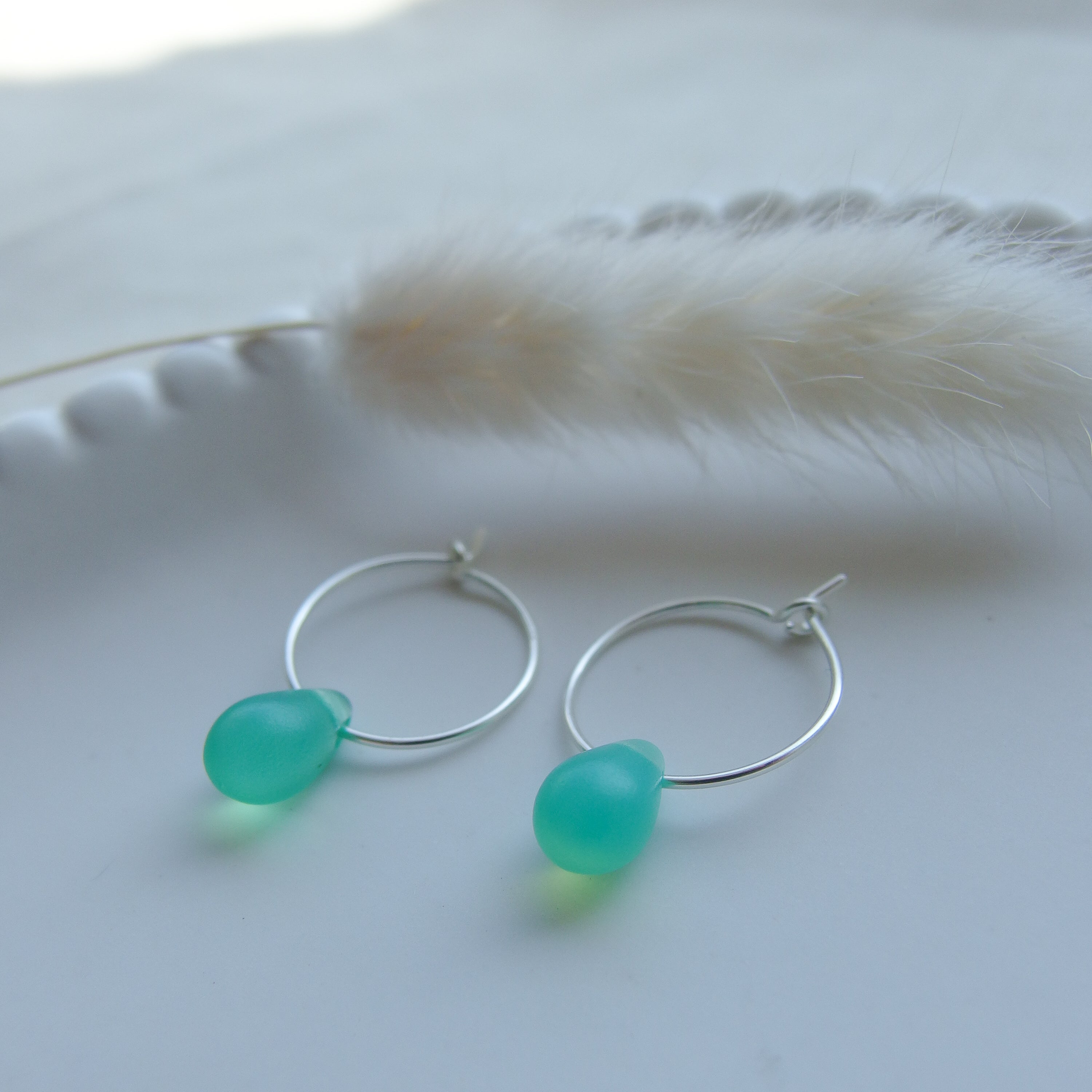 Drop Of The Ocean Hoop Earrings - Green Opal