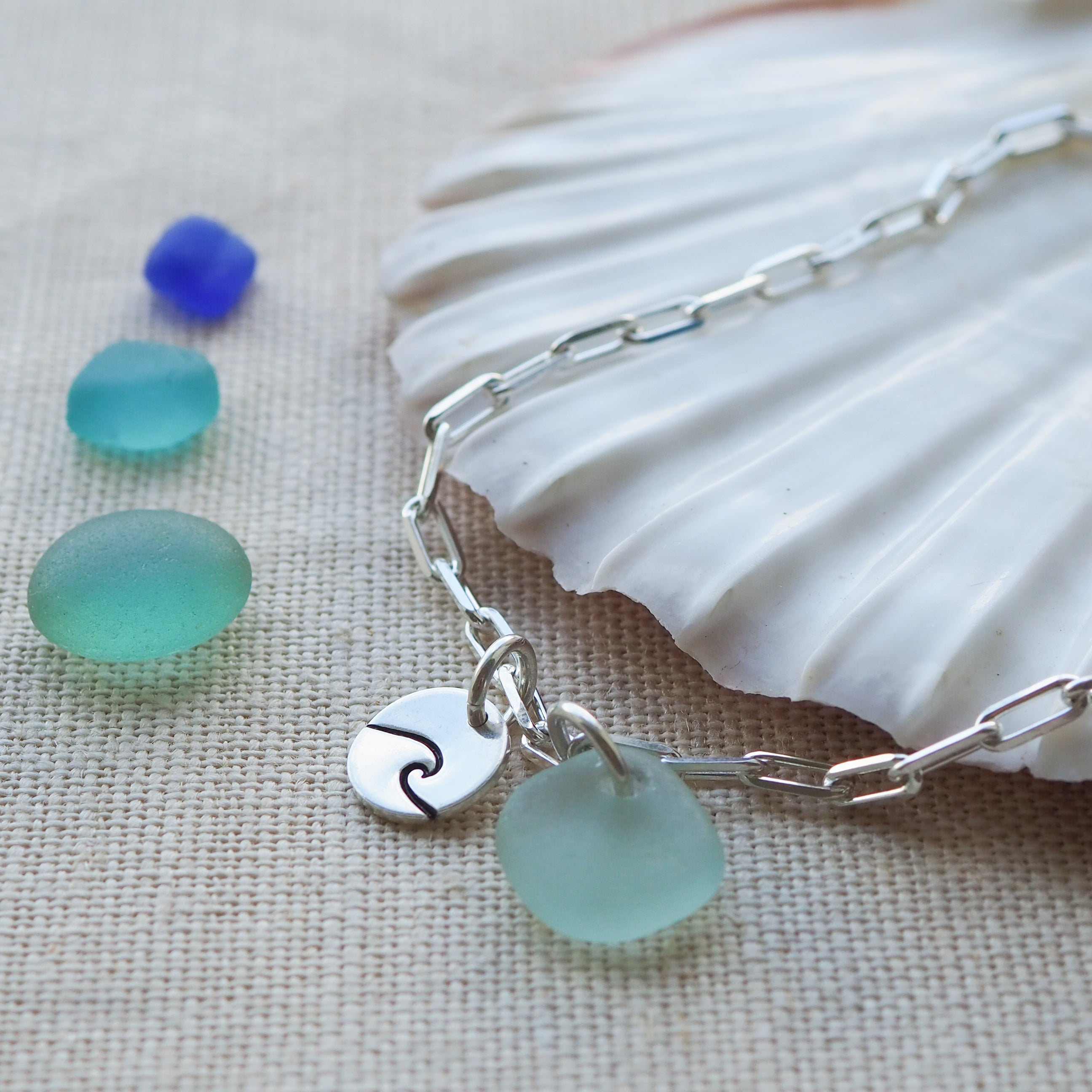 Cornish Links Sea Glass & Mini Disc Anklet