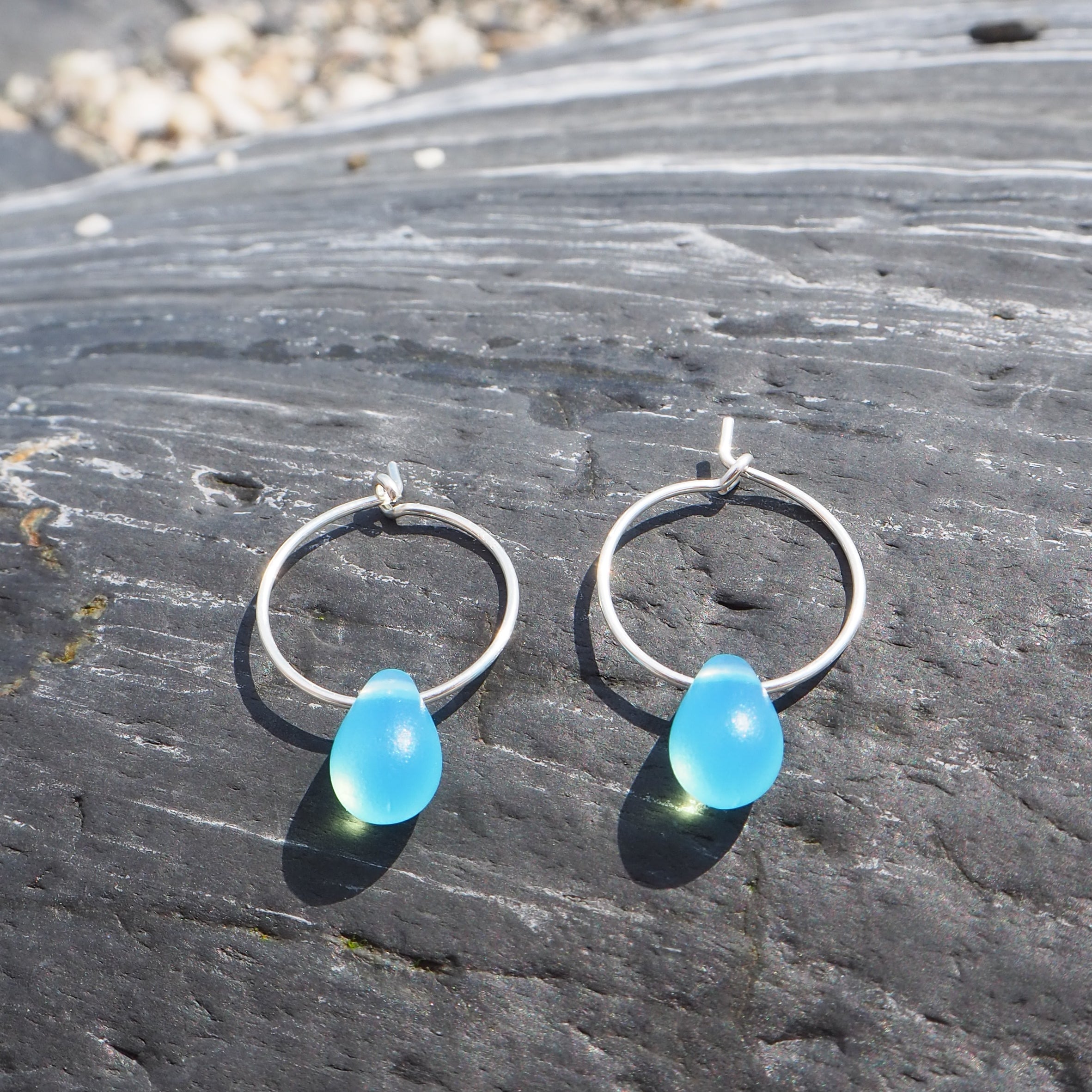 Drop Of The Ocean Hoop Earrings - Blue Opal