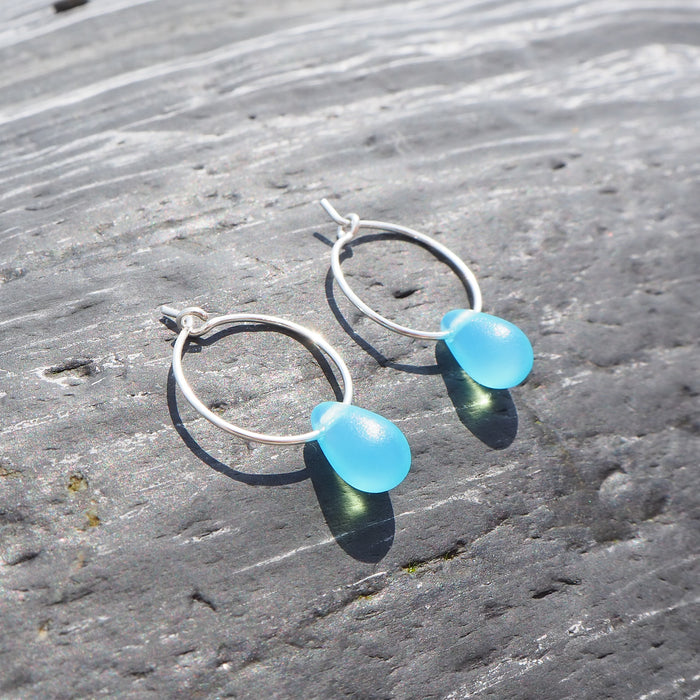 Drop Of The Ocean Hoop Earrings - Blue Opal