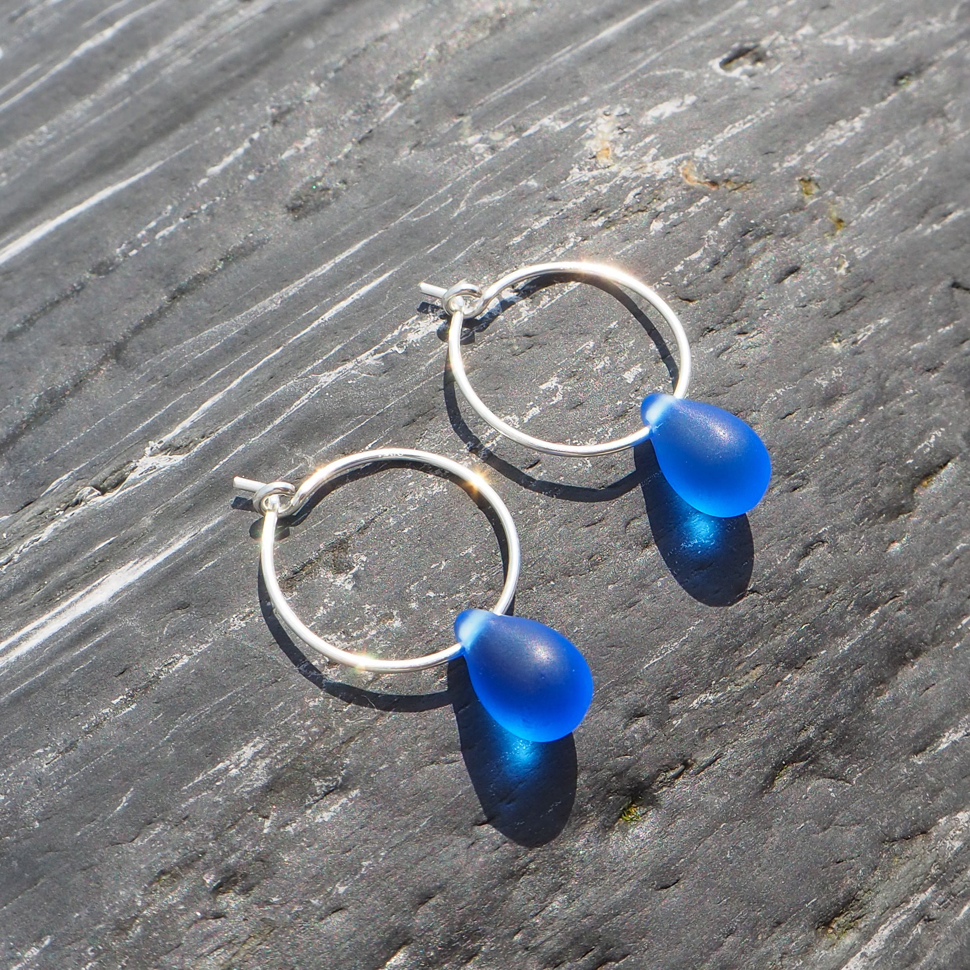 Drop Of The Ocean Hoop Earrings - Deep Blue Sea