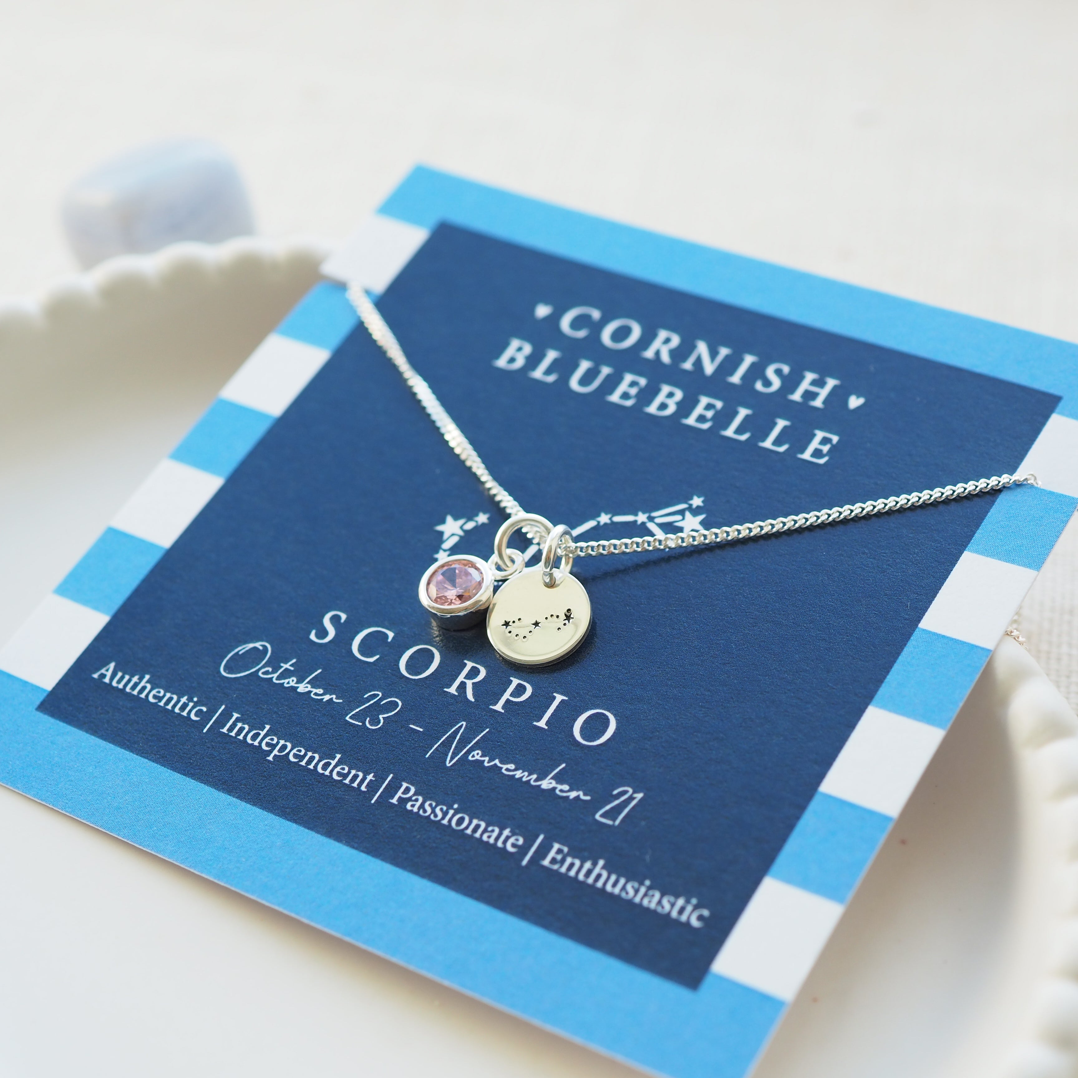 Silver Constellation Disc & Birthstone Necklace