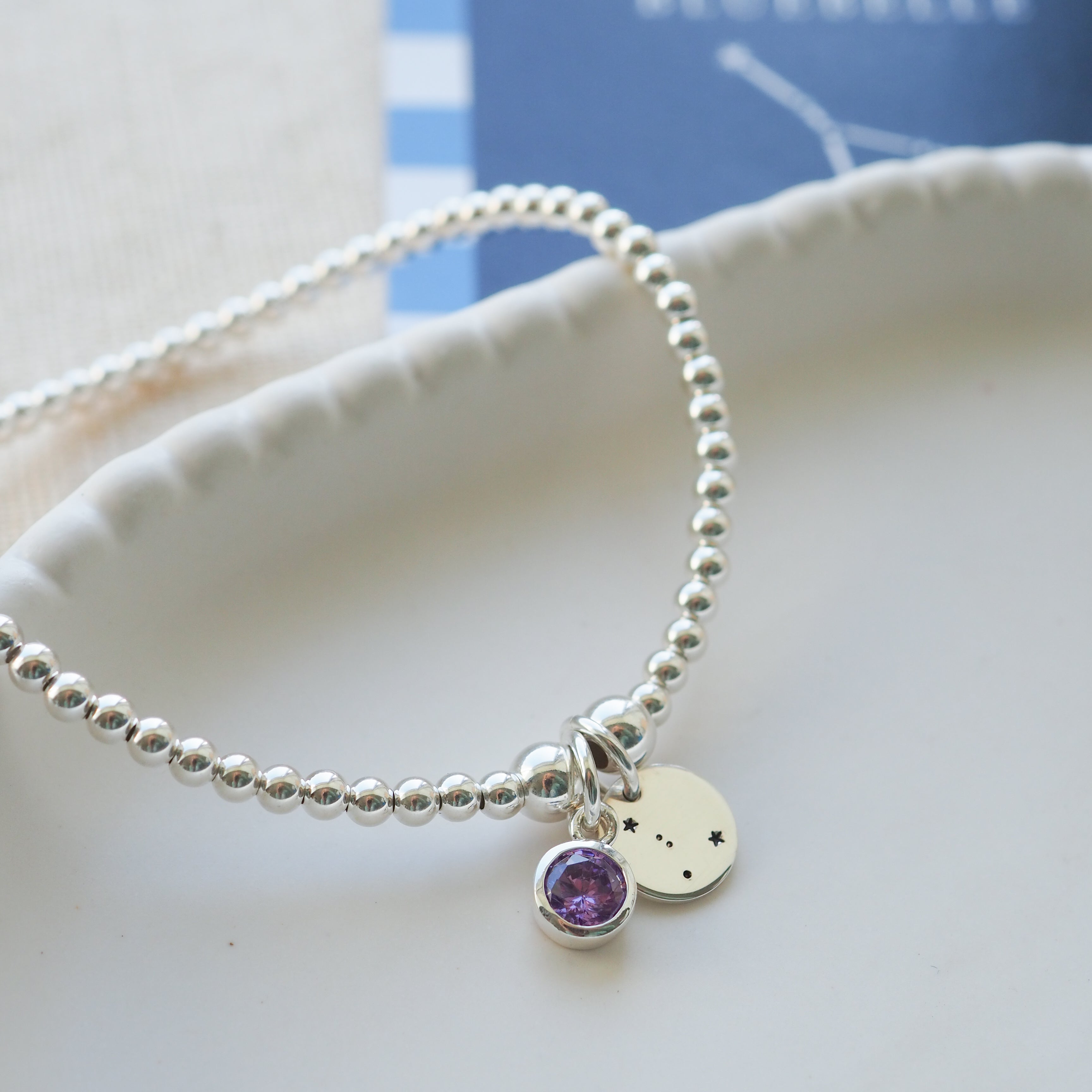 Silver Constellation Disc & Birthstone Bracelet