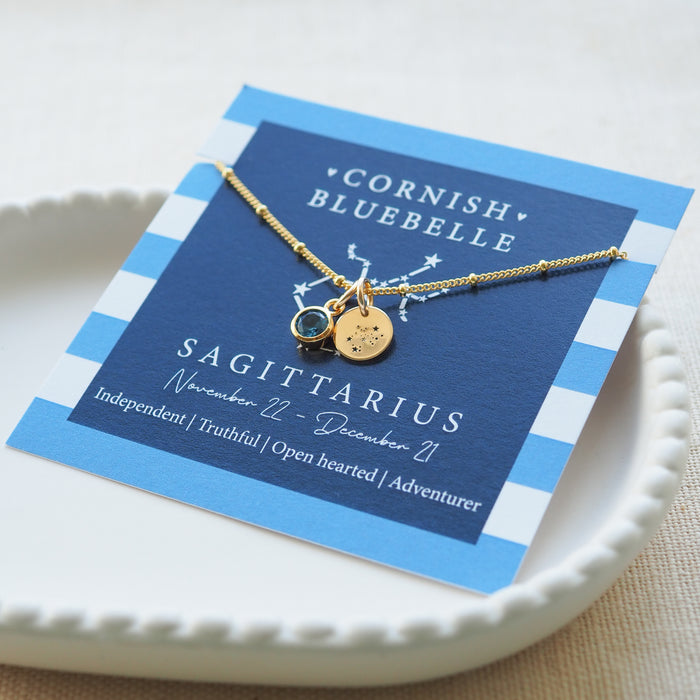 Gold Constellation Disc & Birthstone Necklace