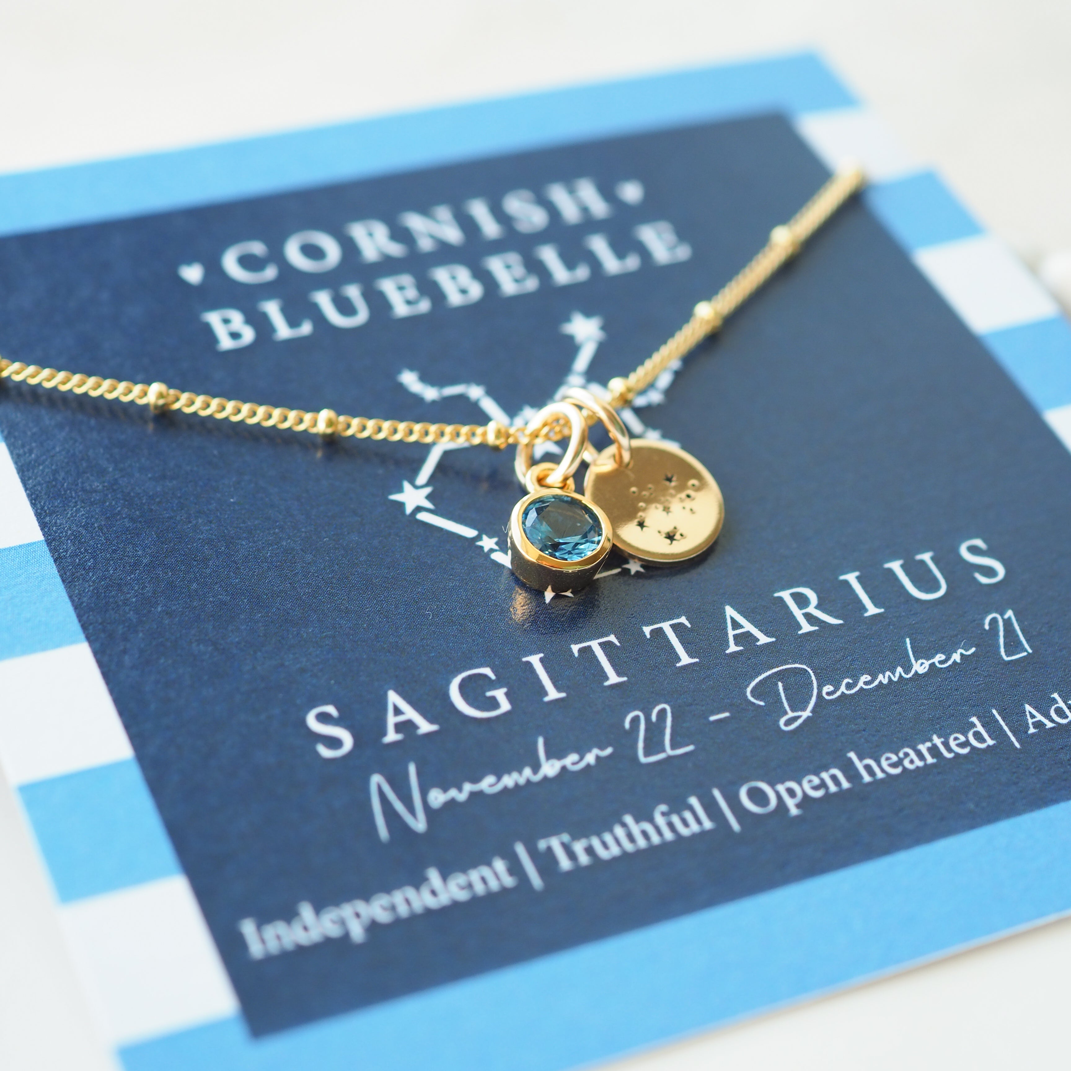 Gold Constellation Disc & Birthstone Necklace