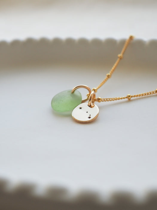 Gold Constellation Disc & Sea Glass Necklace