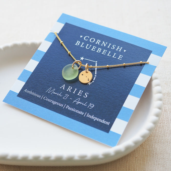 Gold Constellation Disc & Sea Glass Necklace