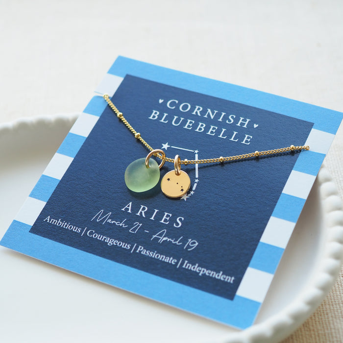 Gold Constellation Disc & Sea Glass Necklace