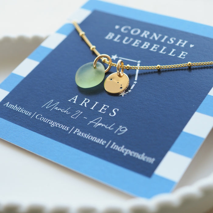 Gold Constellation Disc & Sea Glass Necklace