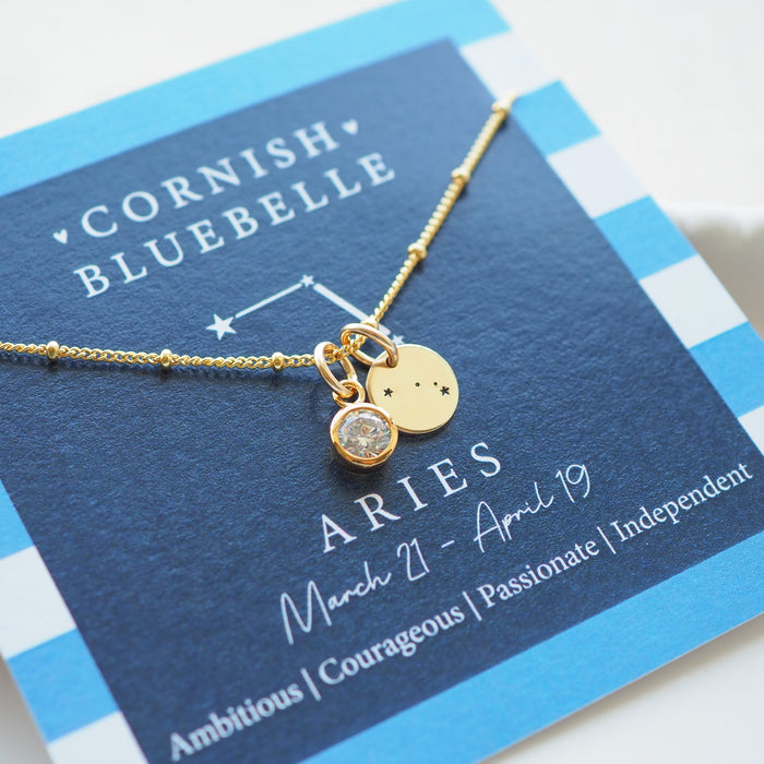 Gold Constellation Disc & Birthstone Necklace