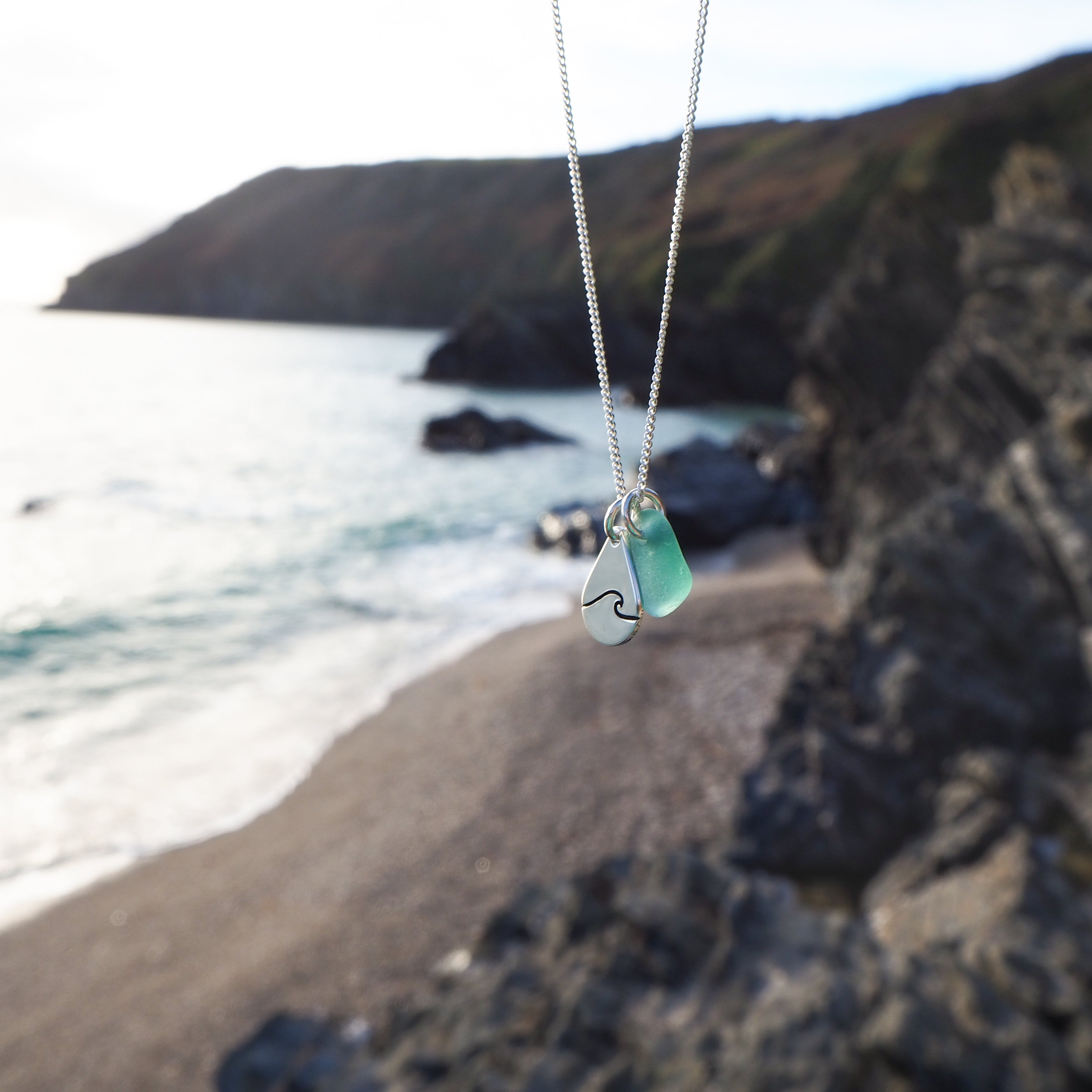 Sterling Silver Drop Of The Ocean Wave Necklace