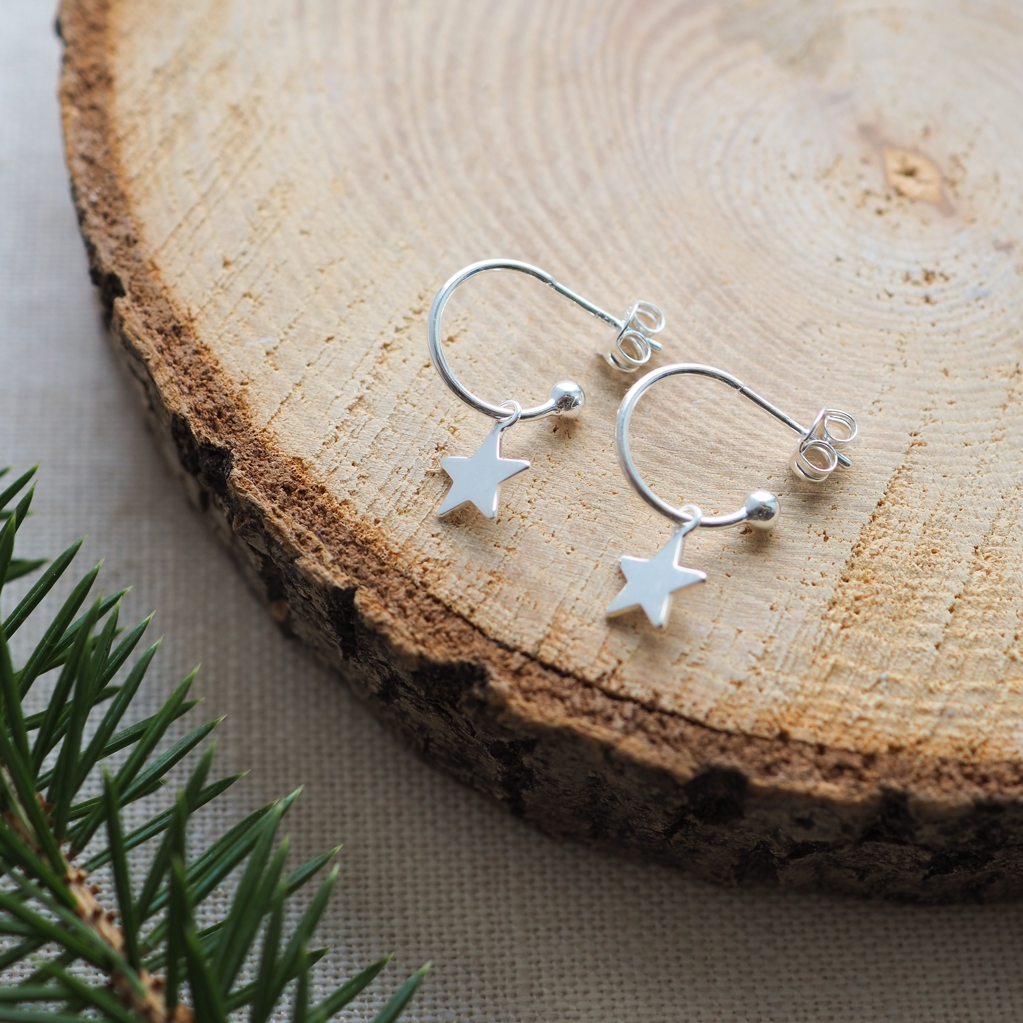 Sterling Silver Star Hoop Studs