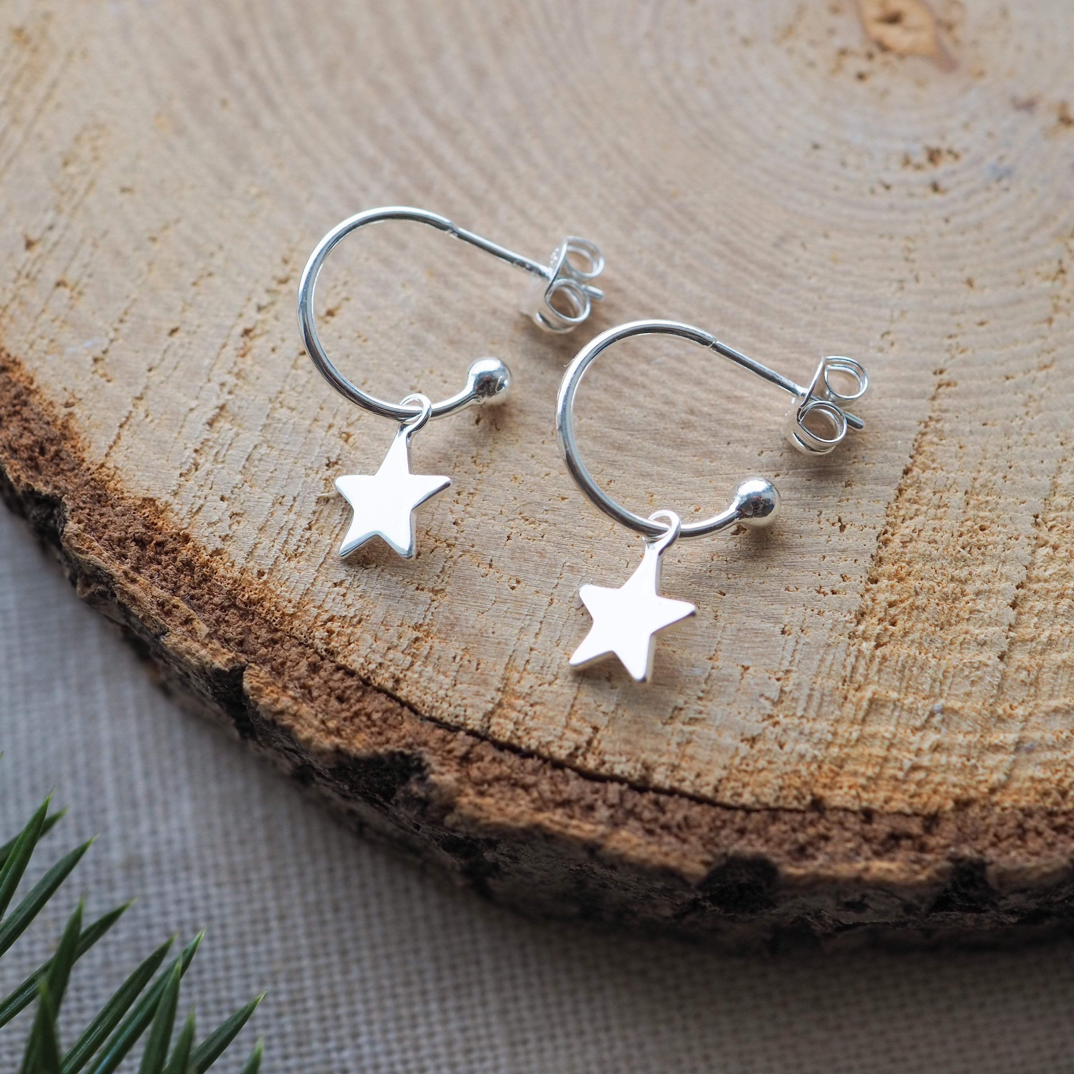 Sterling Silver Star Hoop Studs