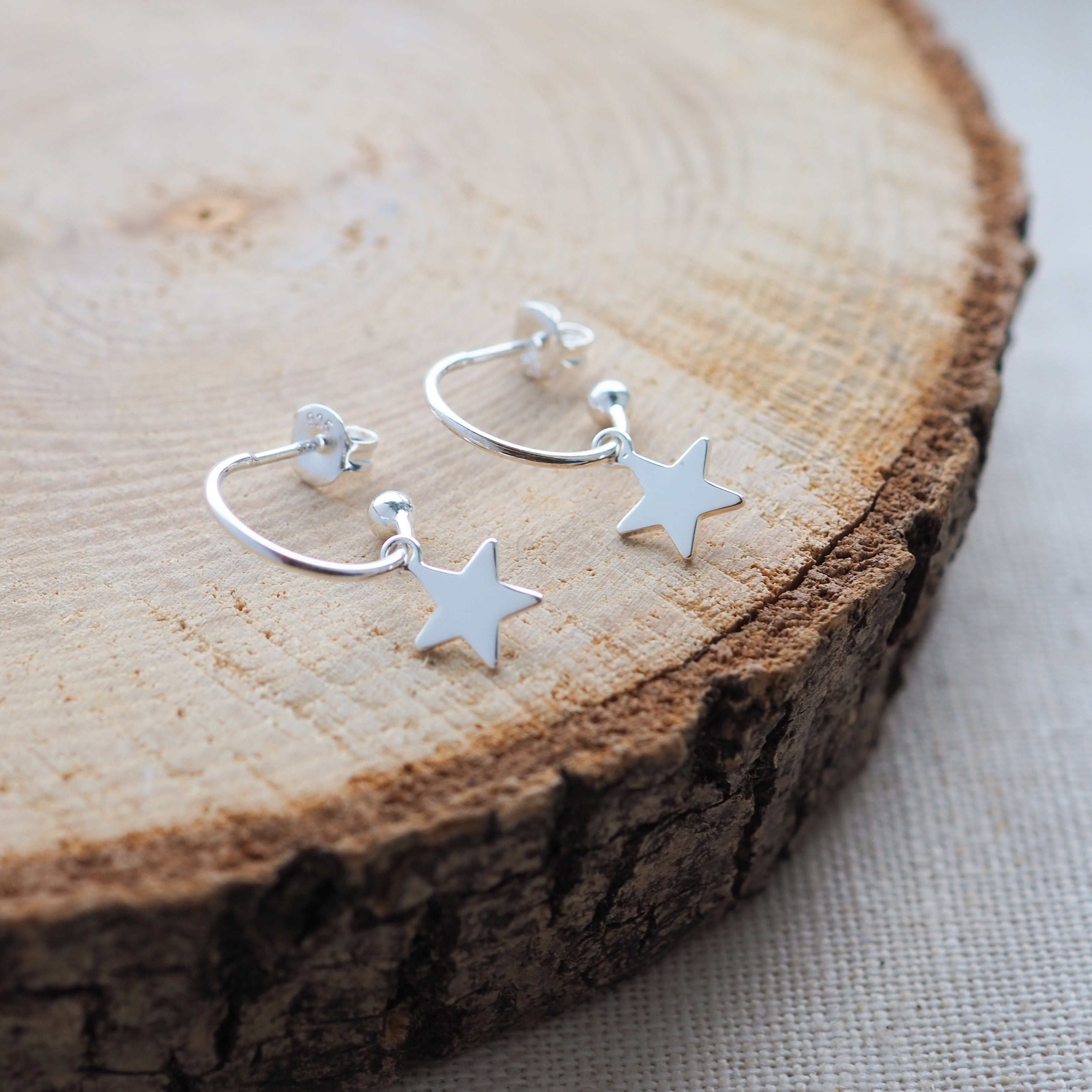 Sterling Silver Star Hoop Studs