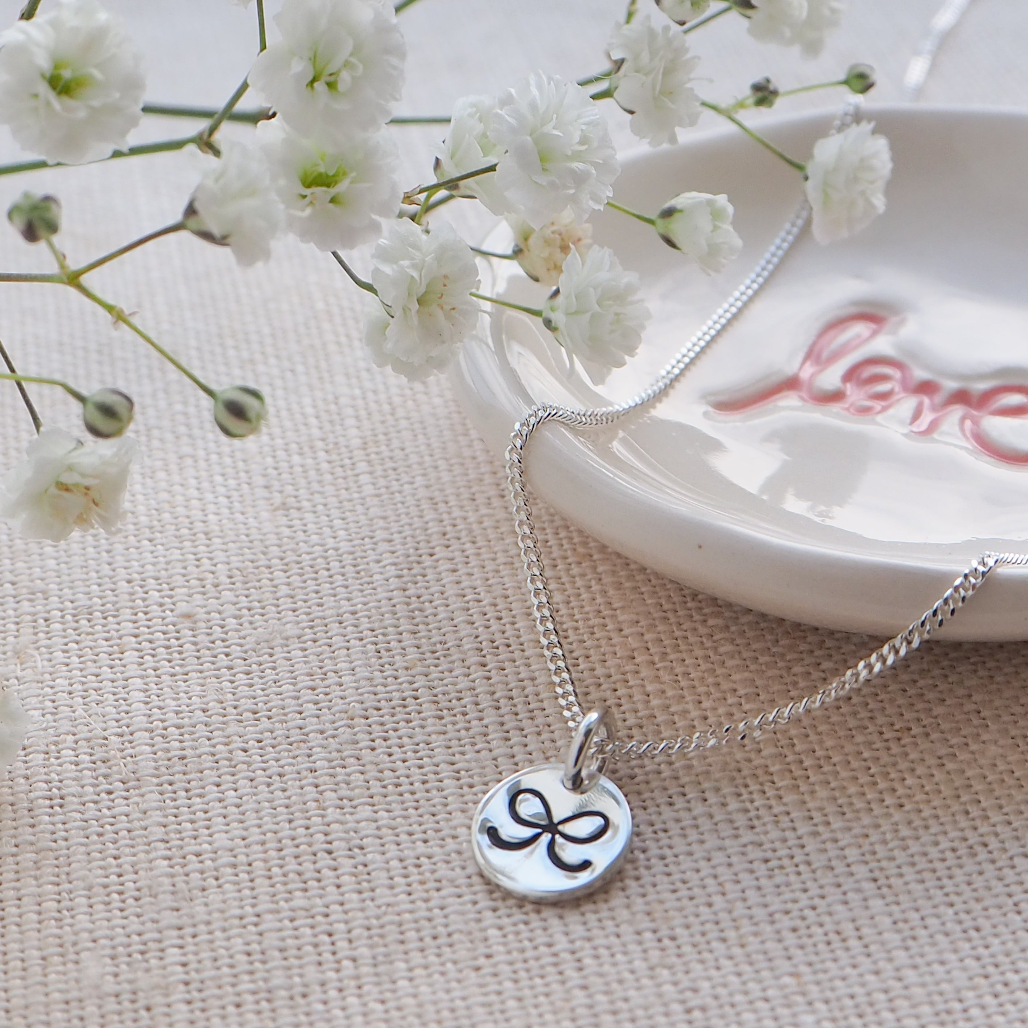 Sterling Silver Hand Stamped Bow Necklace