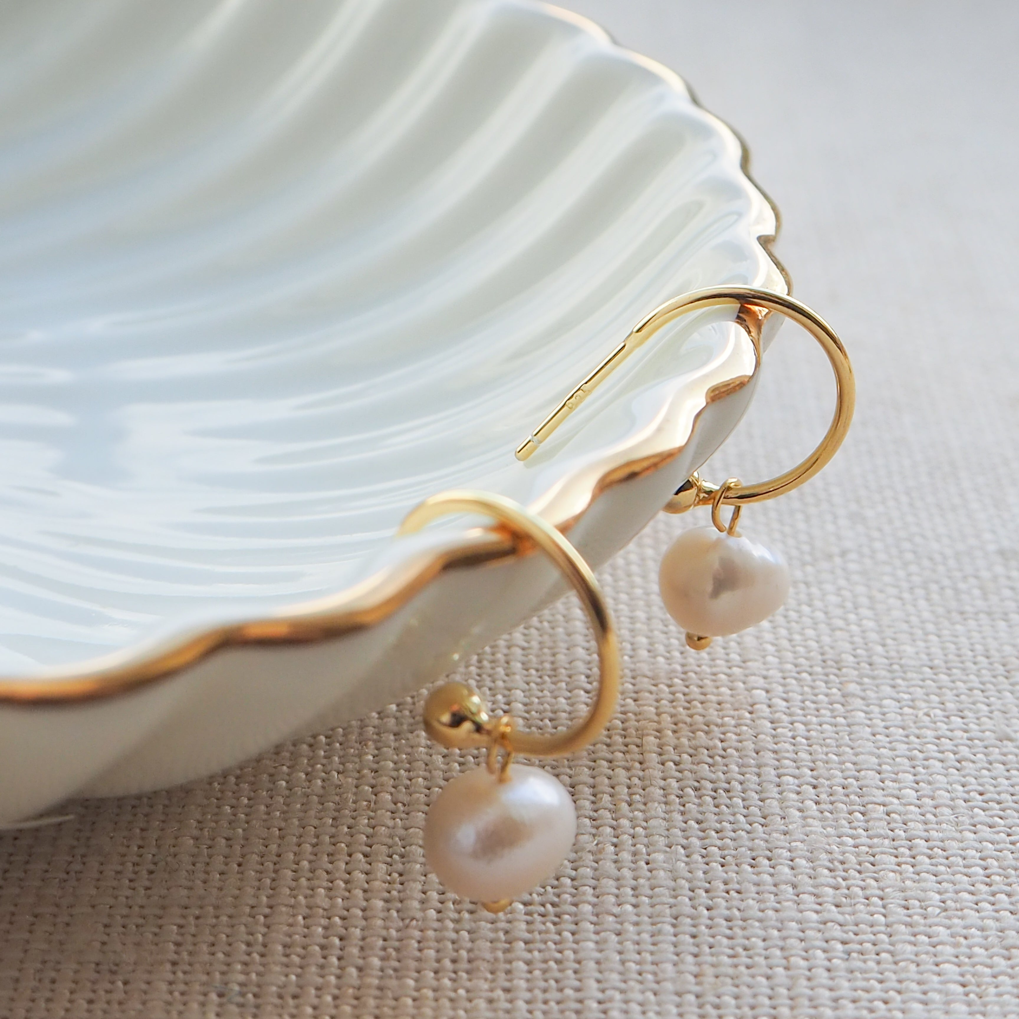 Gold Pearl Stud Hoops