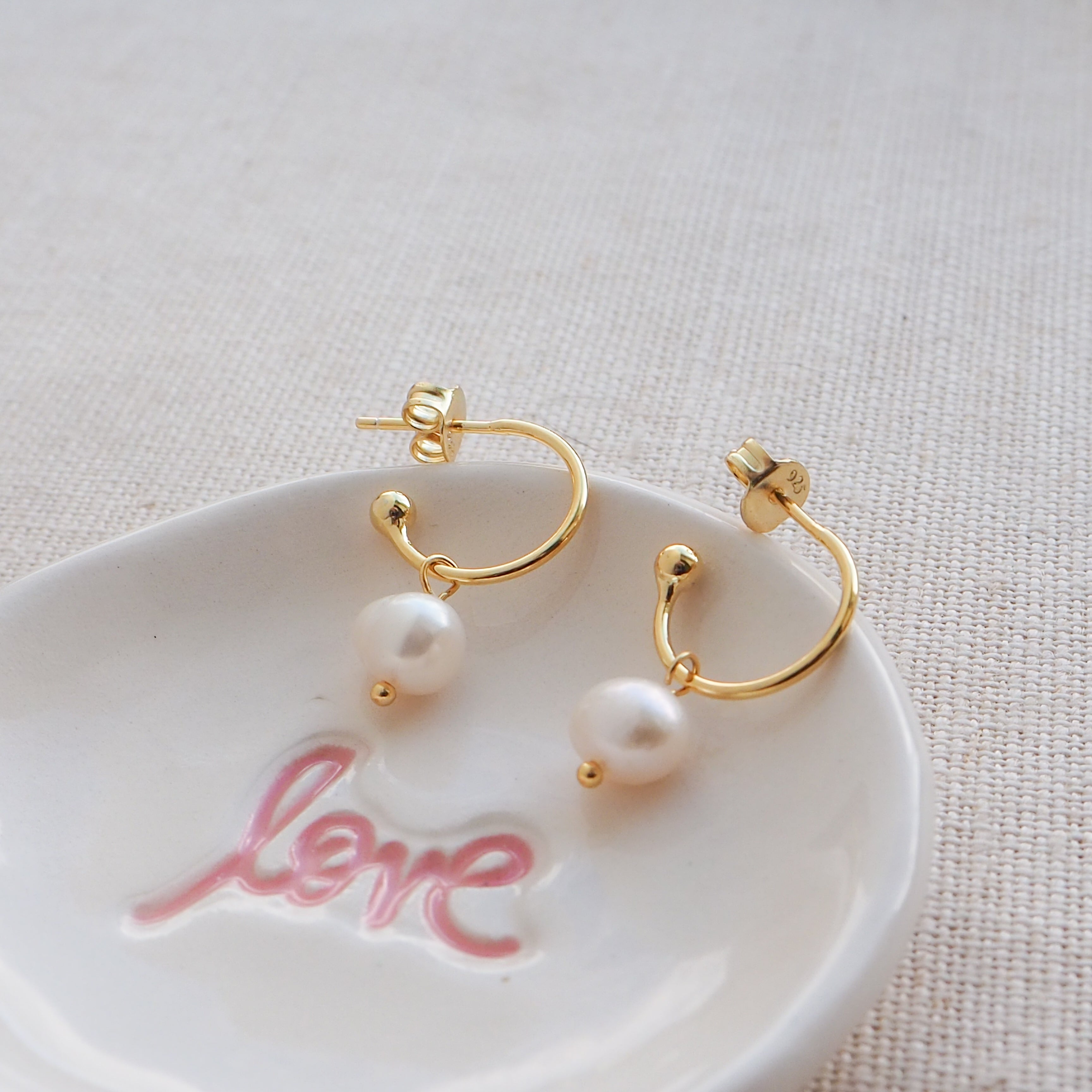 Gold Pearl Stud Hoops